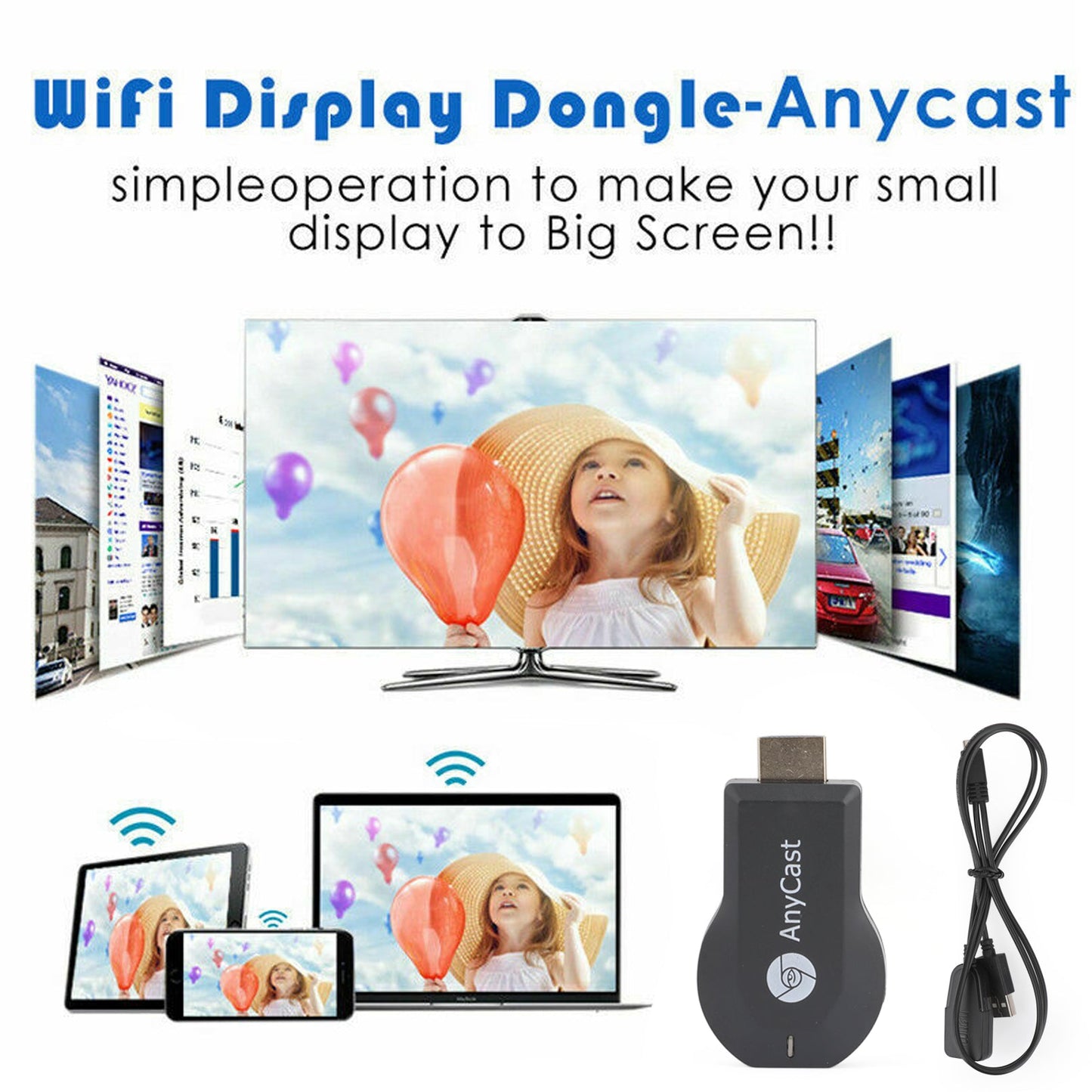 4K M4+ Air Play HD TV Stick WIFI Display Receiver Dongle Streamer