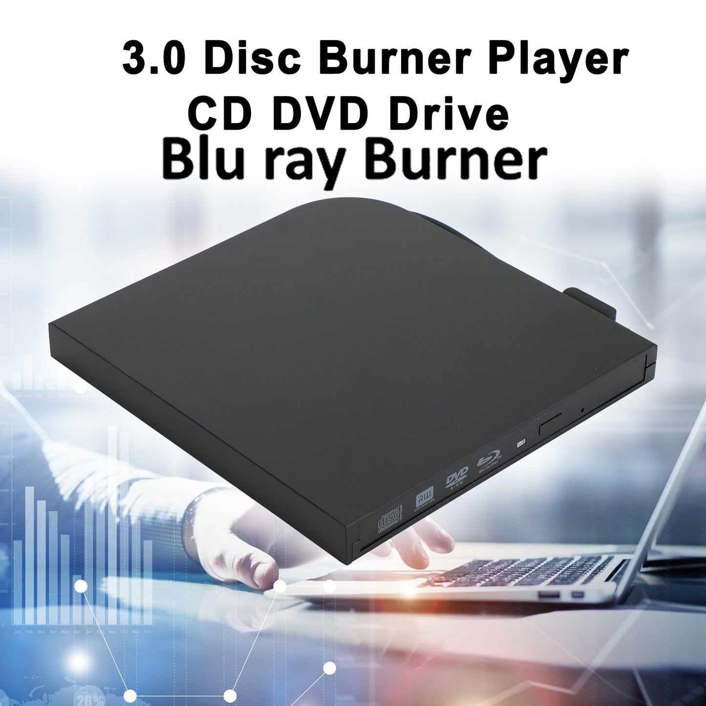 Blu ray Burner USB External BD-R BD DVD CD RW Disc Writer Movie Player Black