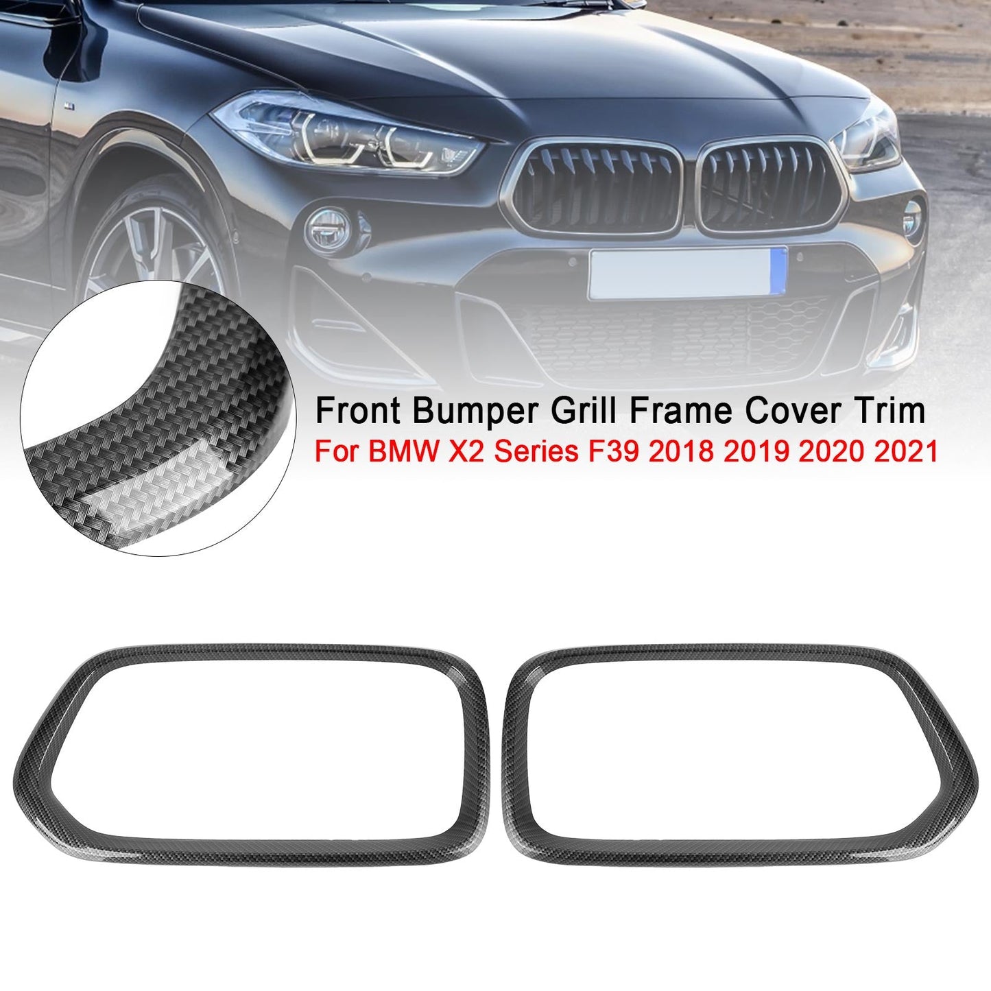 2018-2023 BMW X2 Series F39 Carbon Fiber Front Bumper Grill Frame Cover Trim 51712455246