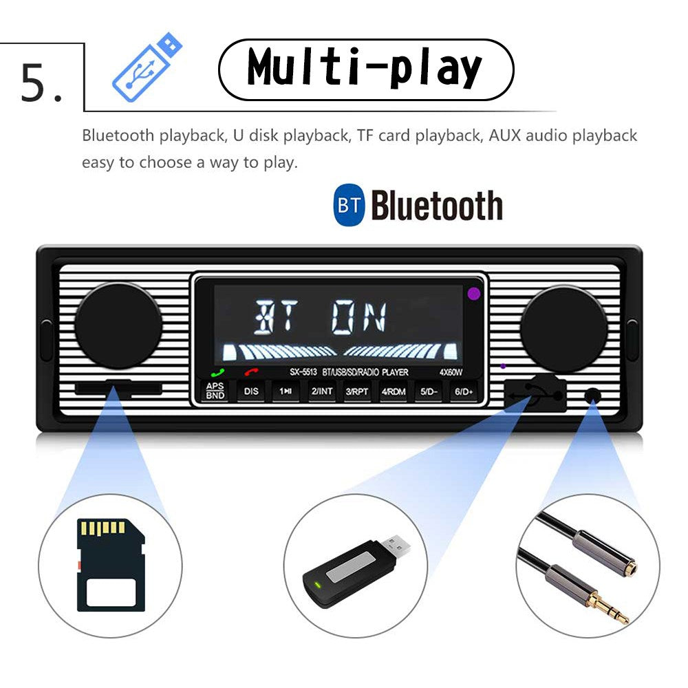 Vintage Car Radio Bluetooth MP3 Player AUX Classic Cars Stereo + Remote Control