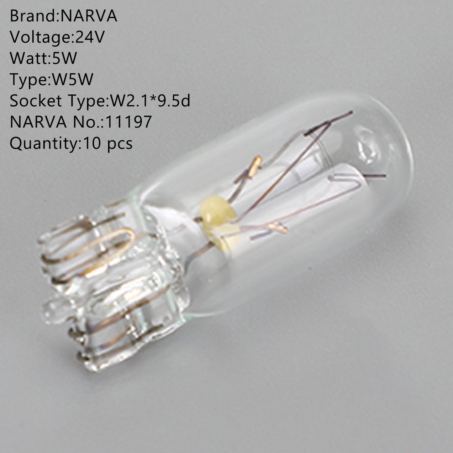 10x For NARVA 11197 Car Auxiliary Bulbs W5W 24V5W W2.1*9.5d