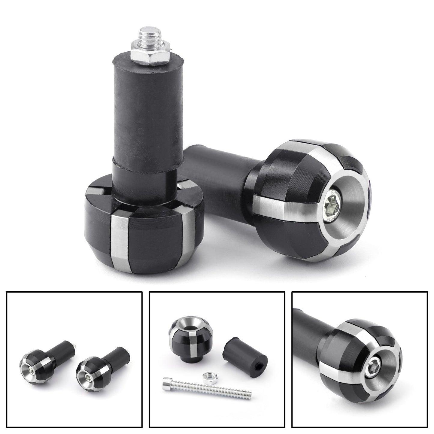 Universal Motorcycle Street Bike 7/8" Handlebar Grips Bar End Plugs Black