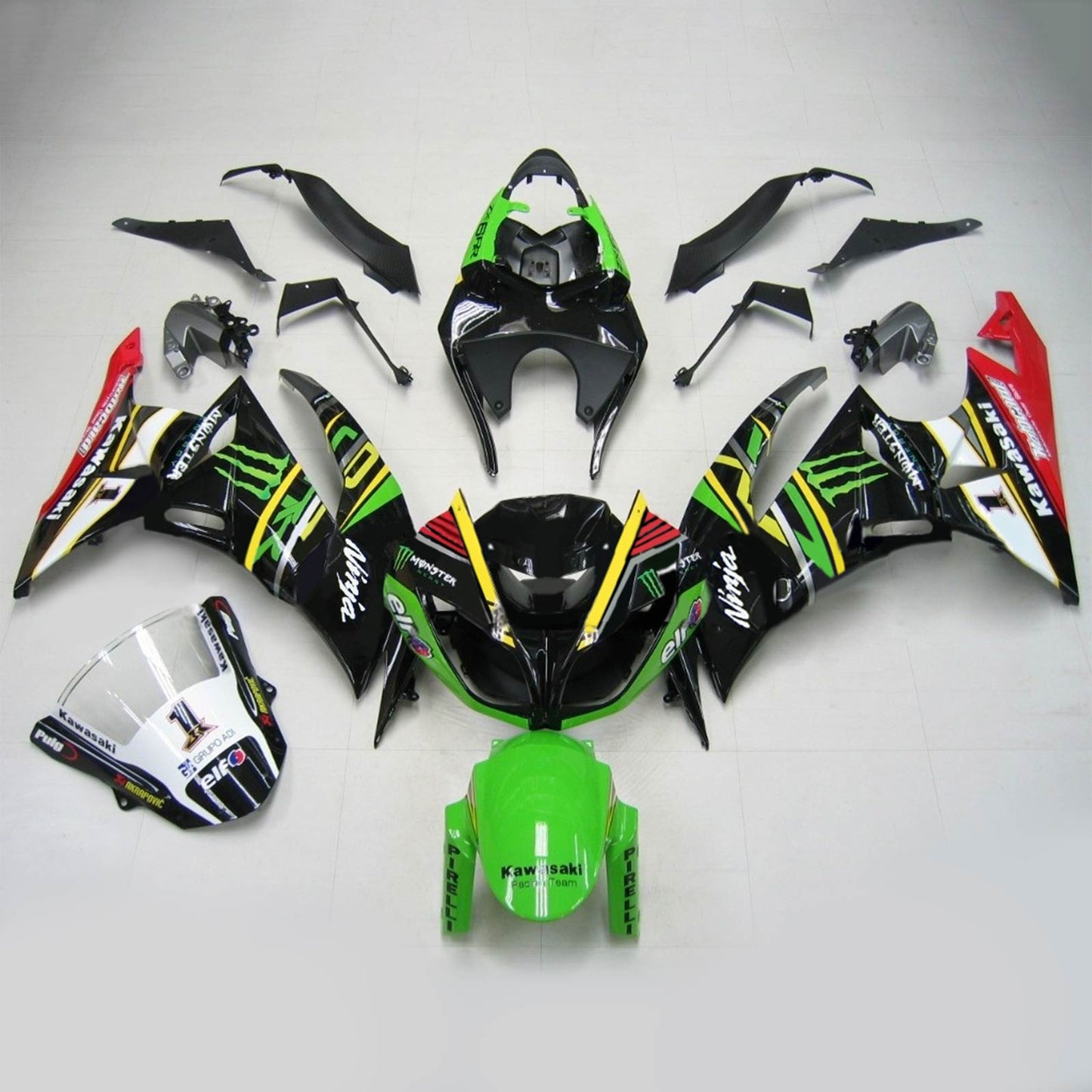 2009-2012 Kawasaki ZX6R 636 Amotopart Injection Fairing Kit Bodywork Plastic ABS #116