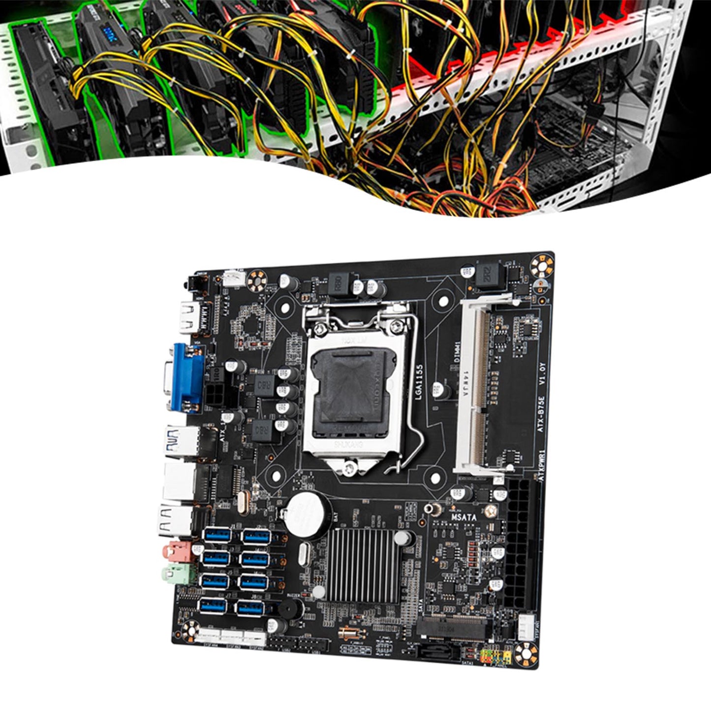 Mining Motherboard CPU DDR3 memory Slot Riserless 8*USB Mining Expert Board