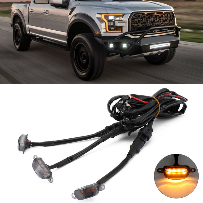 3pcs Smoked Lens Amber LED Lamp Raptor Front Grille Running Light fit Ford F-150