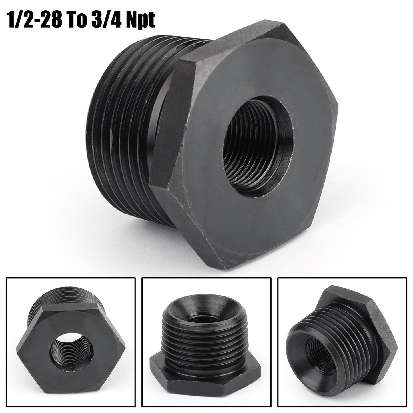 3PCS 1/2-28 to 3/4-16, 13/16-16, 3/4 NPT Thread Oil Filter Adapters Black New