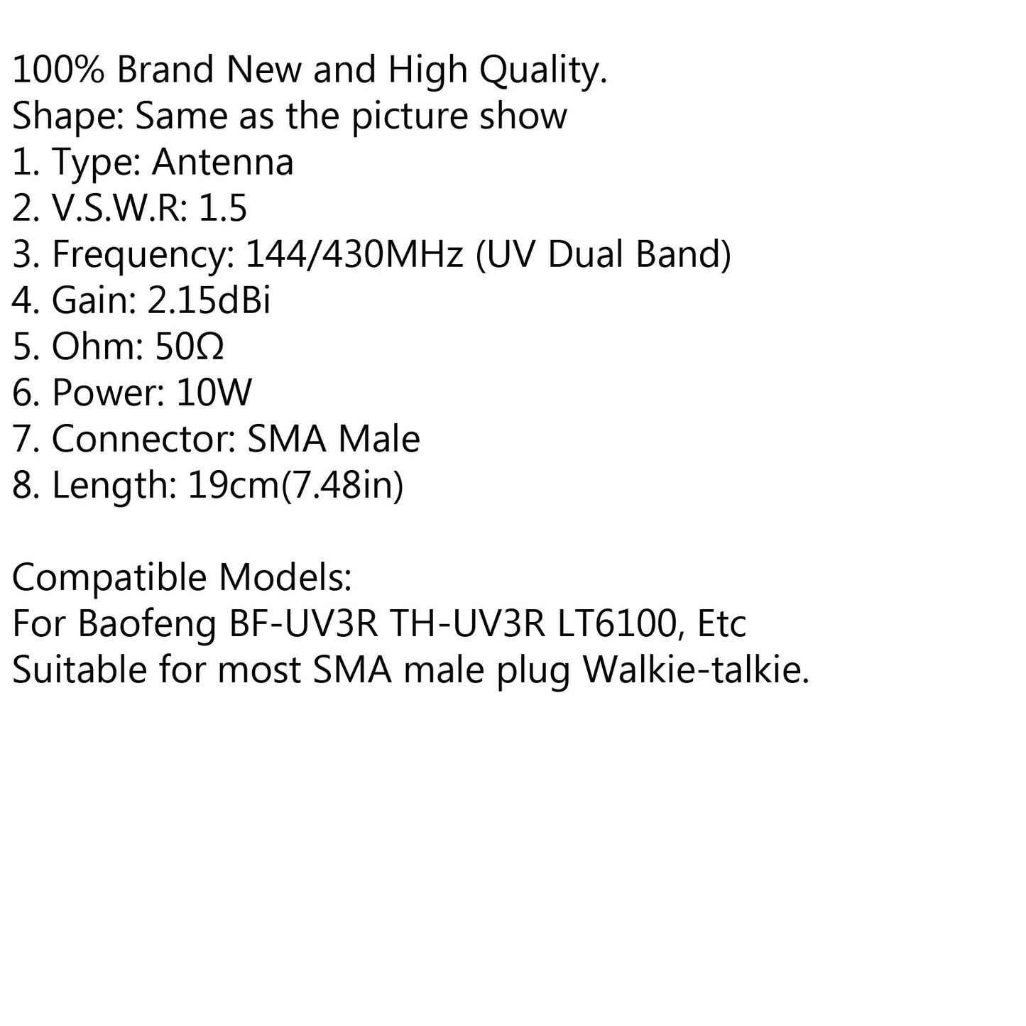 RH519 Antenna SMA Male Dual Band VHF UHF 144/430Mhz For Baofeng UV3R LT6100