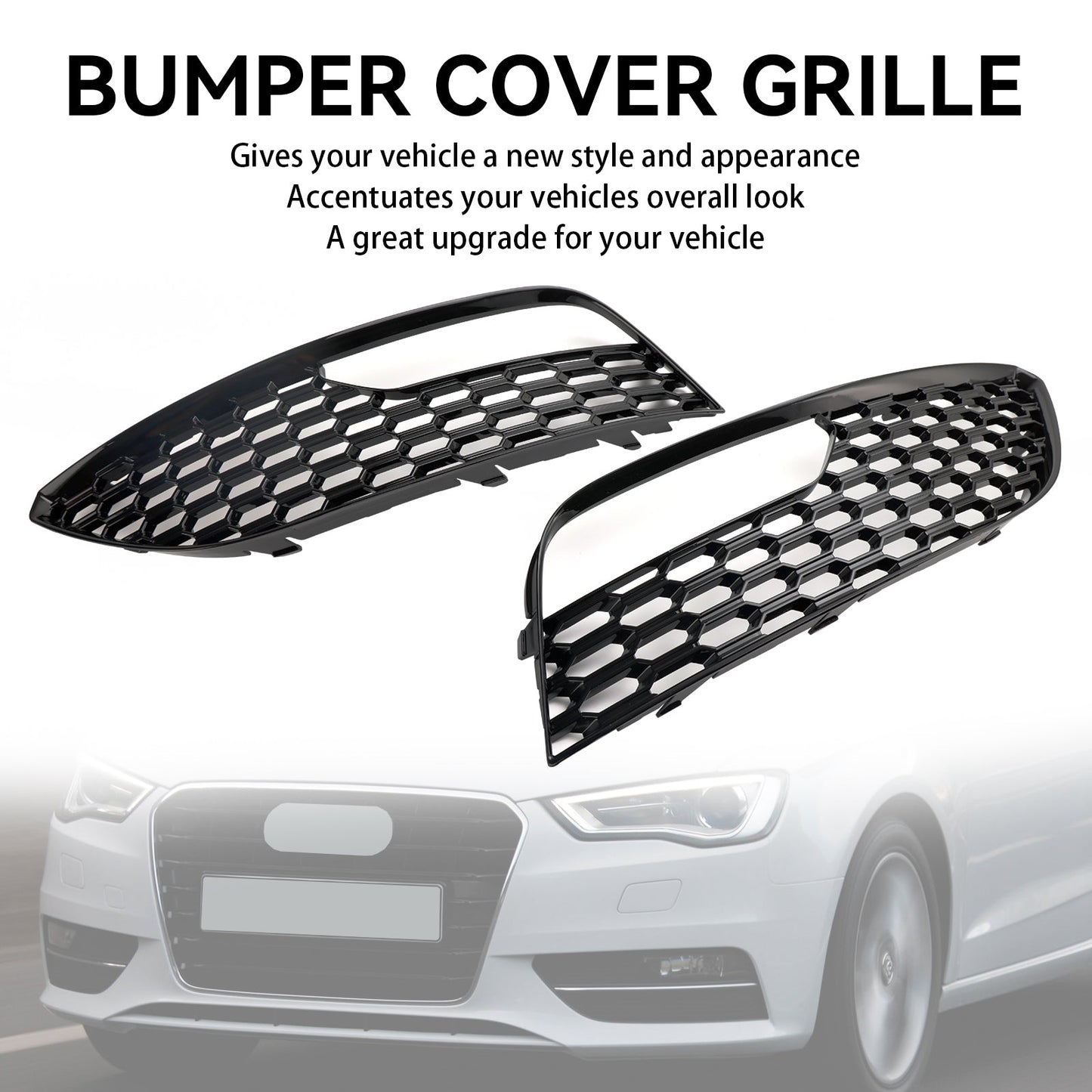 2012-2016 Audi A3 S3 Mesh Front Bumper Fog Light Surround Cover Grille 2PCS