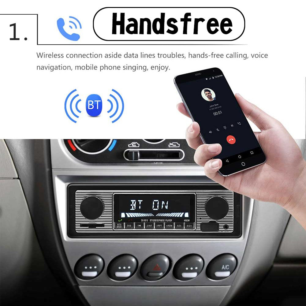Vintage Car Radio Bluetooth MP3 Player AUX Classic Cars Stereo + Remote Control