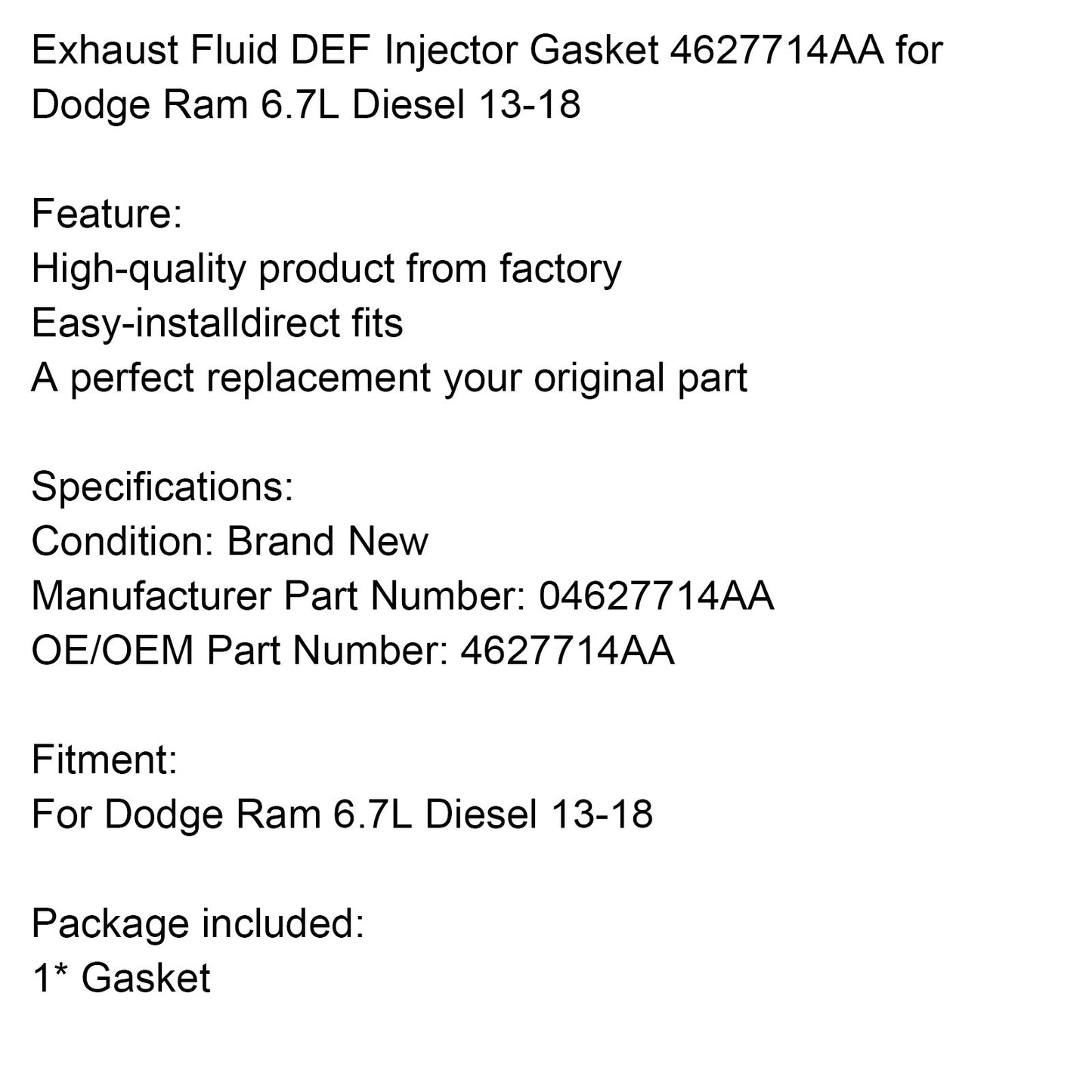 2013-2018 Dodge Ram 6.7L Diesel Exhaust Fluid DEF Injector Gasket 4627714AA