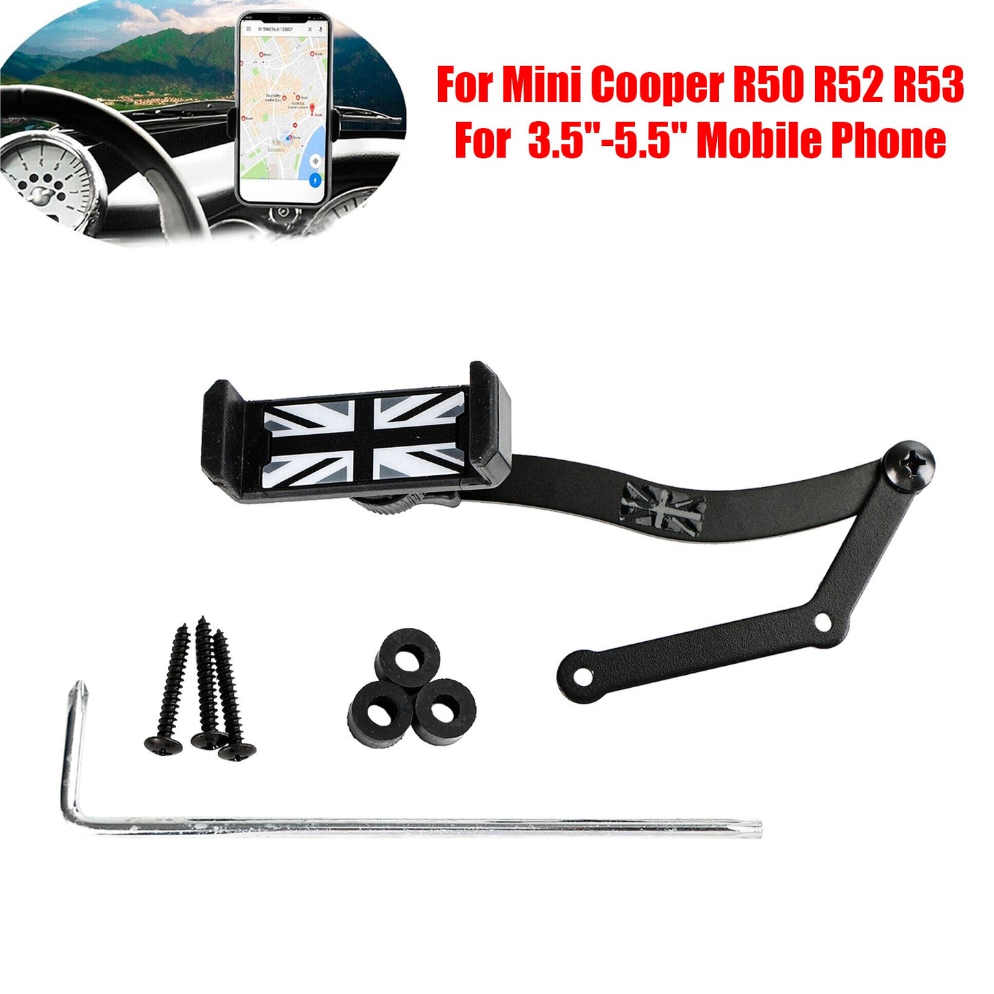360°Rotation Car Mobile Phone Holder Mount for Mini Cooper R50 R52 R53 Grey