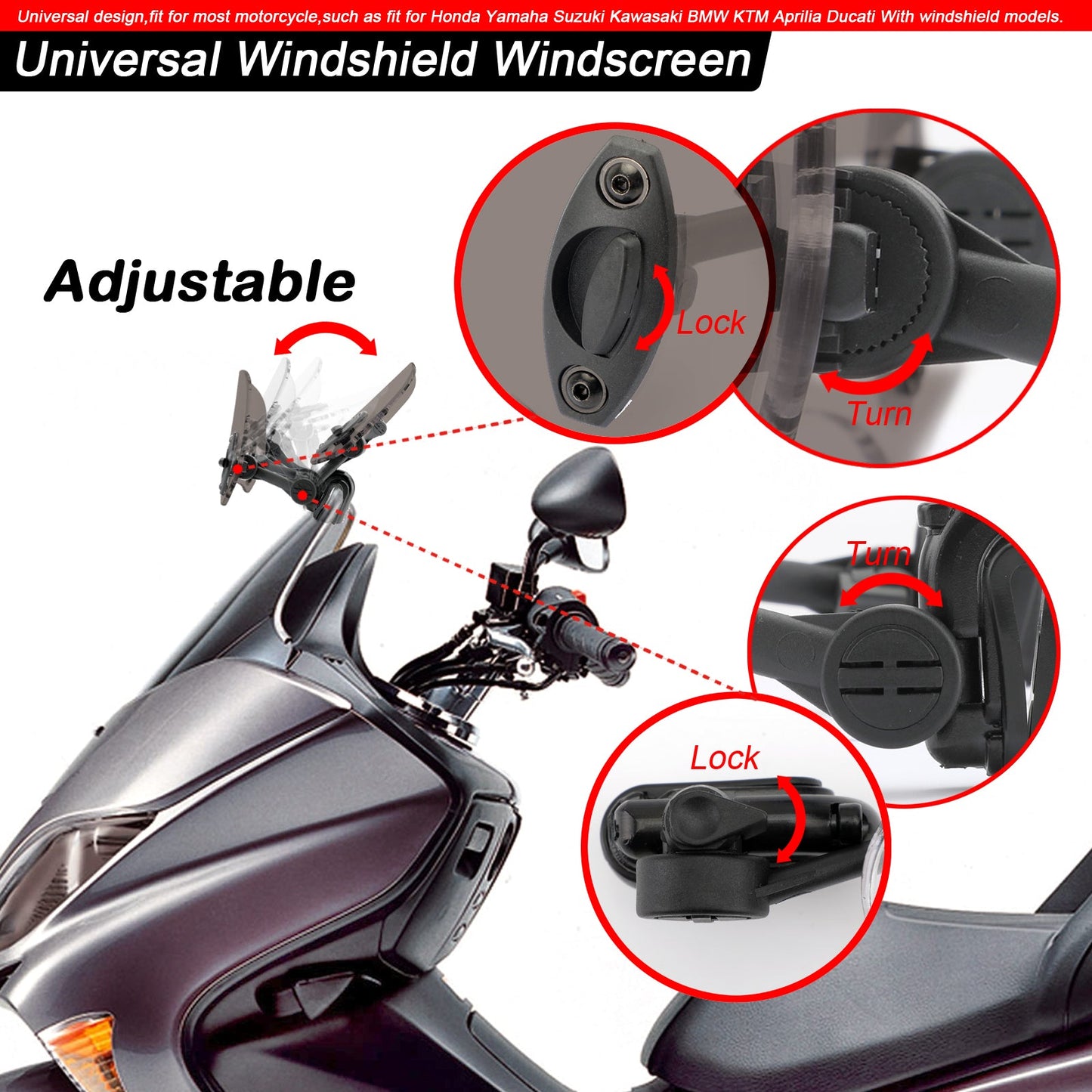 Universal Adjustable Clip On Windshield Extension Spoiler Wind Deflector Clear