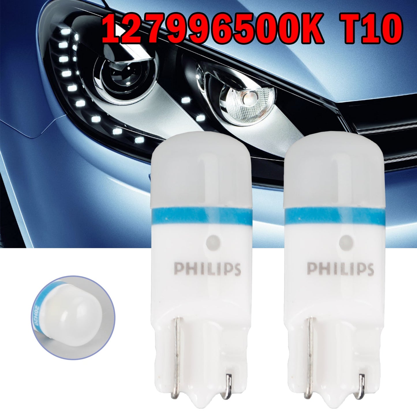 For Philips 127996500KX2 Car X-tremeUltinon LED T10 12V1W W2.1*9.6D 50LM