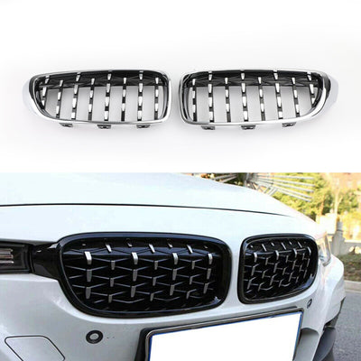 Pair Diamond Front Upper Grille For BMW 4 Series F32 F33 F36 F82 14-2018 Chrome