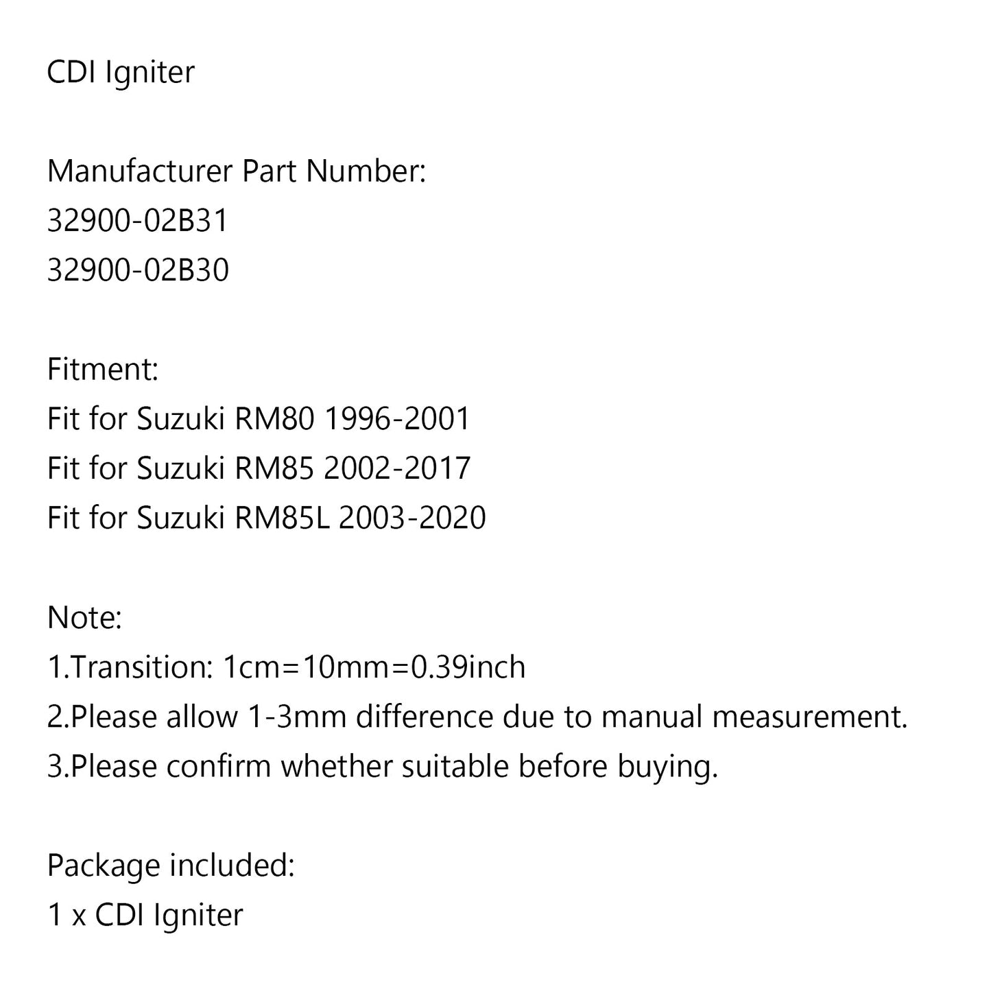 CDI Igniter For Suzuki RM80 1996-2001 RM85 2002-2017 RM85L 2003-2020