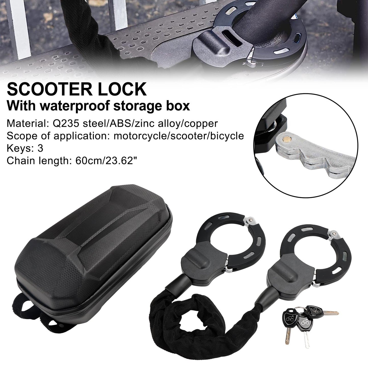 Motorcycle Bike Electric Scooter Lock with Key 60cm Chain Lock Anti Theft W/Bag