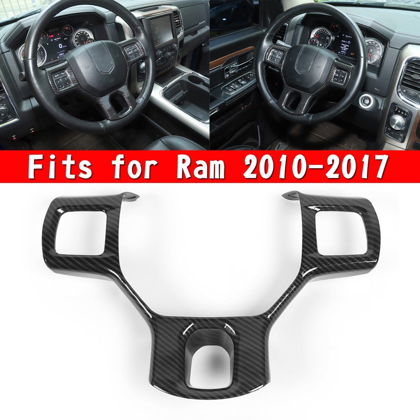 Carbon Fiber ABS Interior Steering Wheel Panel Cover Trim Fit For Ram 2010-2017 RED