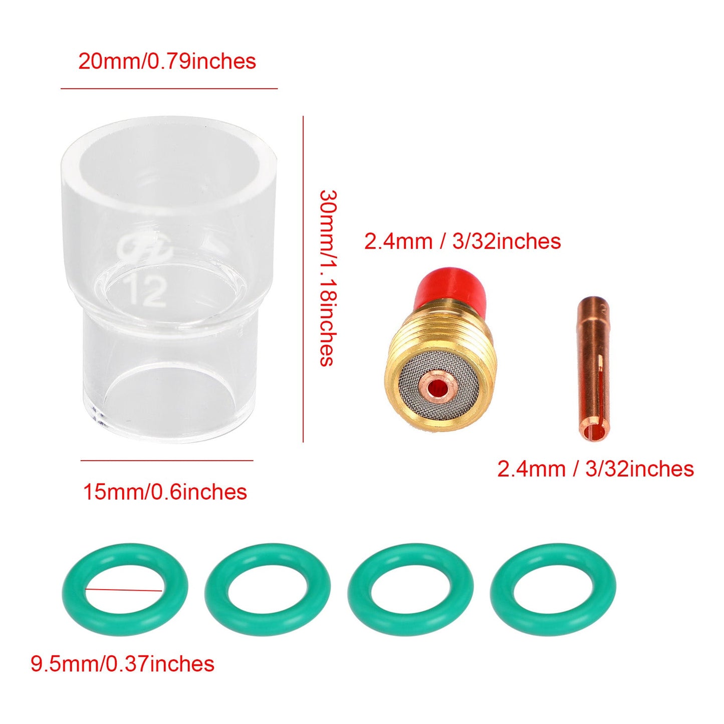 7pcs TIG Welding Torch Stubby Gas Lens Glass Cup Kit For WP-9/20/25