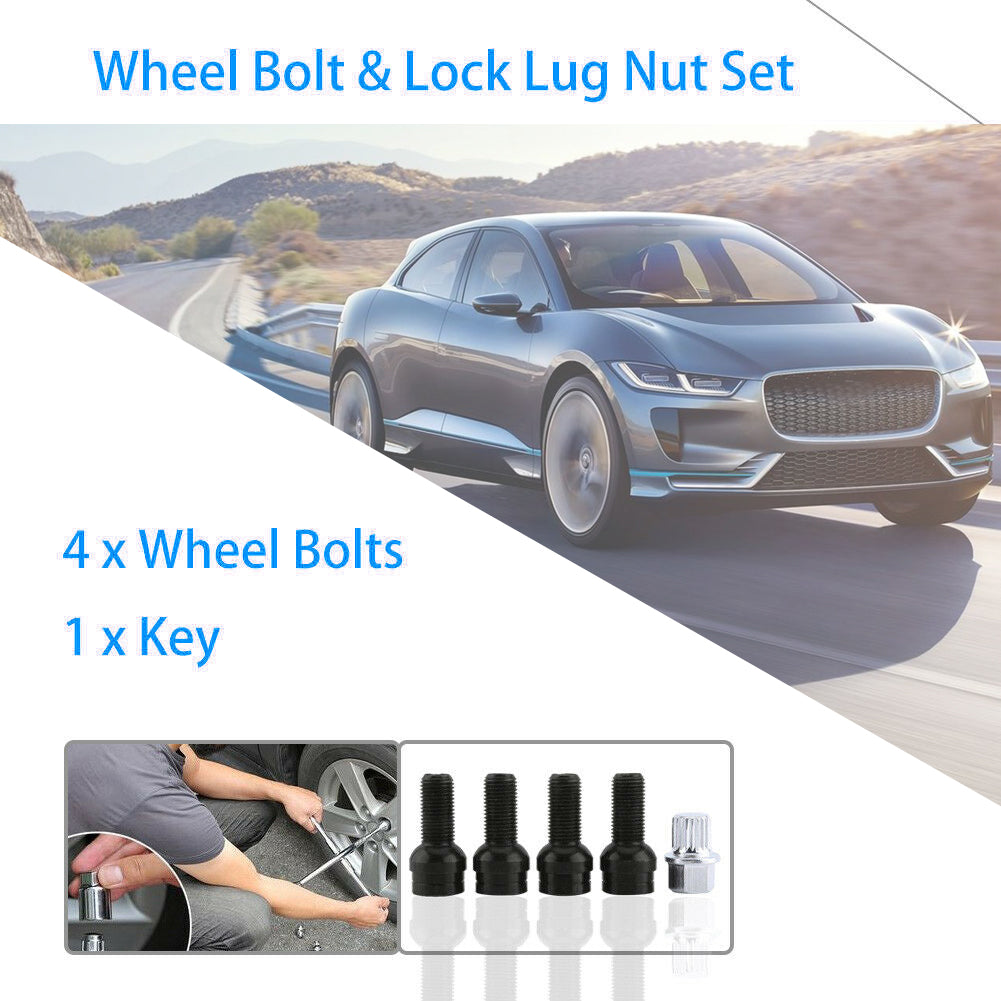 4+1 Set 17mm Black Wheel Bolt & Lock Lug Nut For VW Golf Beetle Passat Audi