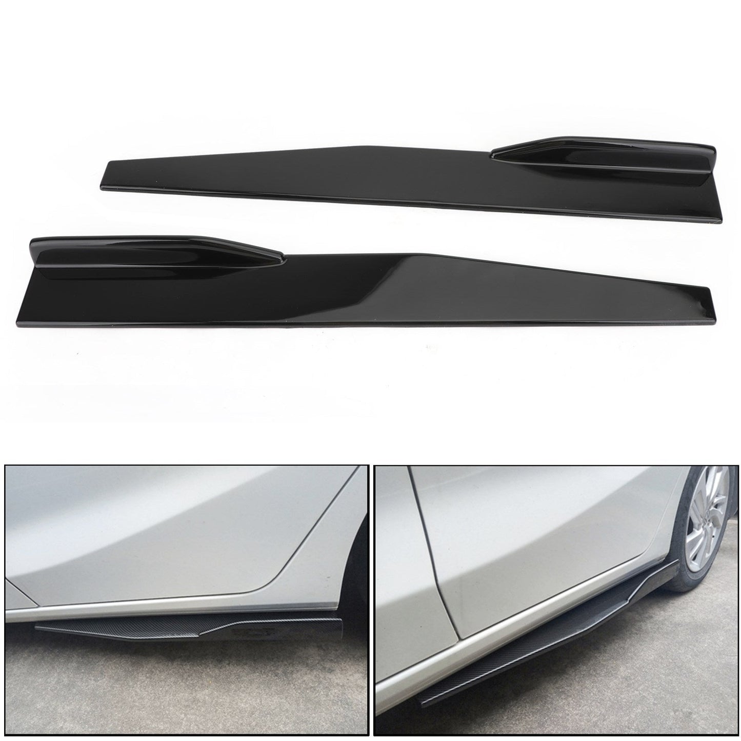 Pair 86cm Car Gloss Black Side Skirts Rocker Splitters Diffuser Winglet Wings