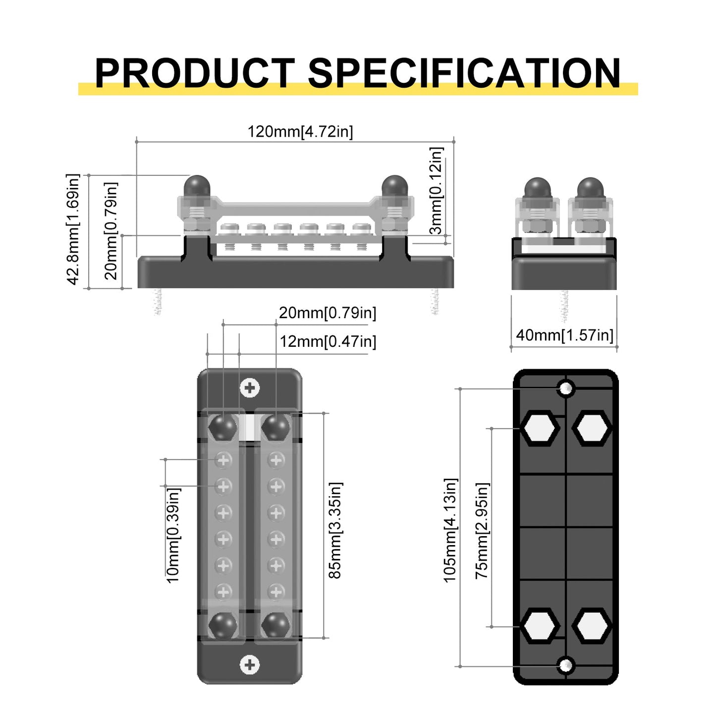 2/4/6/12 Way Dual-row Car Bus Bar Block Distribution Terminal For Auto Marine