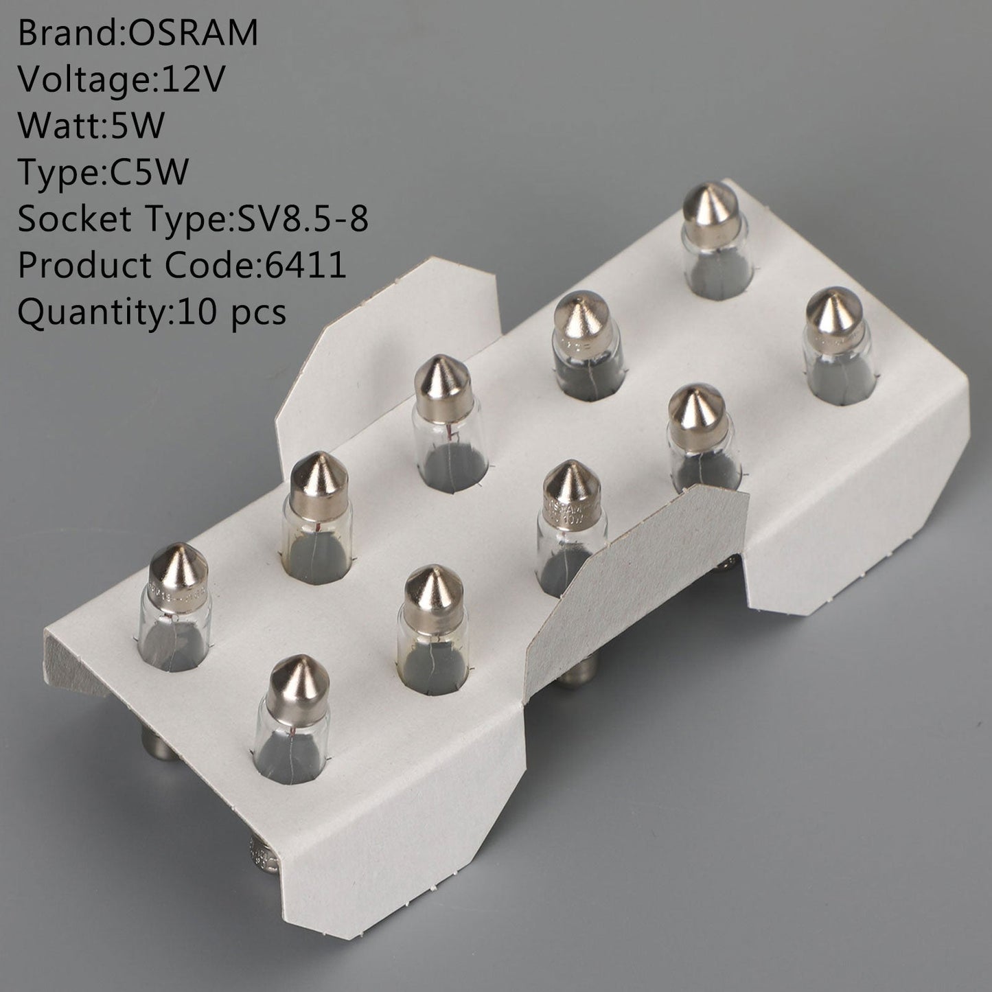 10x For OSRAM General Lighting Halogen Auxiliary Light C10W 12V SV8.5-8