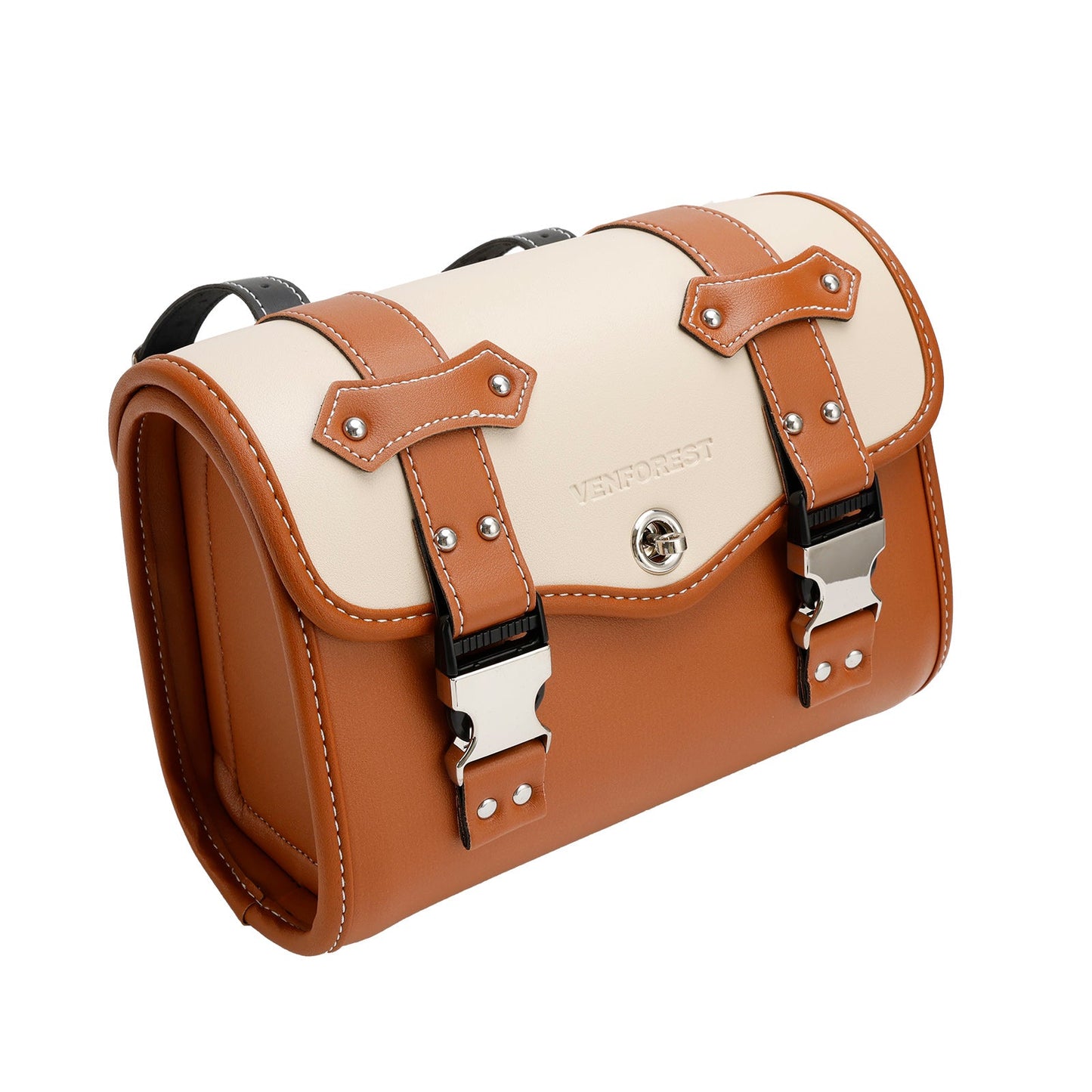 Saddlebag Side Storage Tool Bag Universal Color Matching Pu For Motorcycle Brown-White