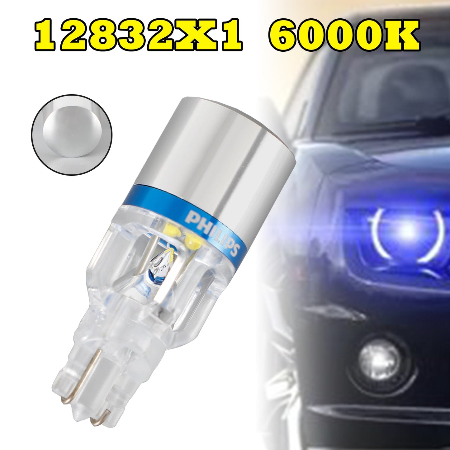 For Philips 12832X1 Car X-treme Ultinon LED T16 12V3W 200LM 6000K W2.1*9.5D