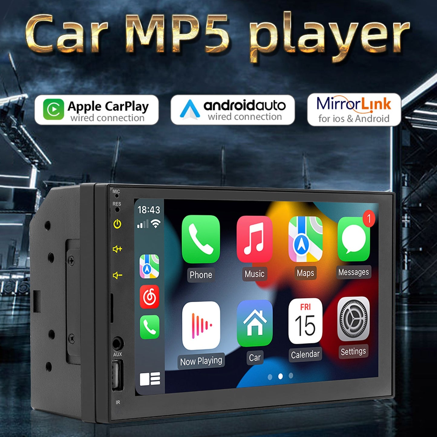 7" Wired Carplay Car MP5 Player Bluetooth MP3 Car Card Radio+ 4 LED Camera