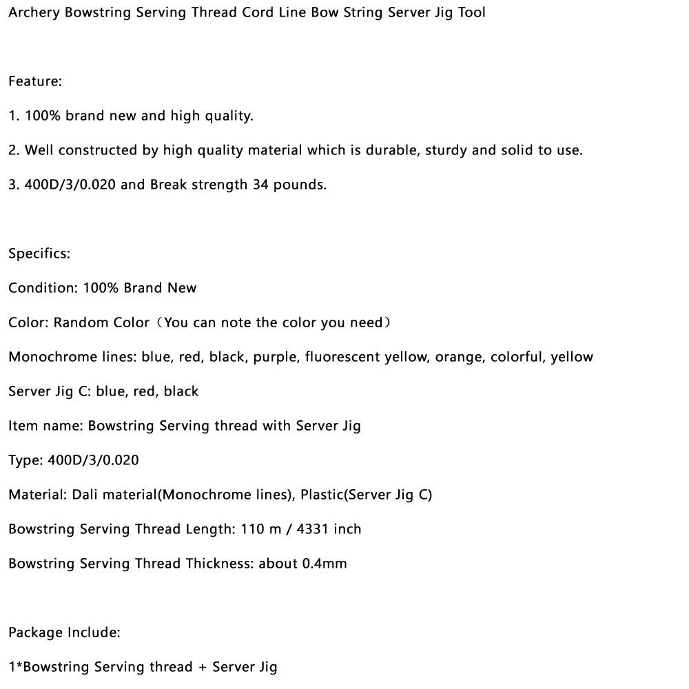 Archery Bowstring Serving Thread Cord Line Bow String Server Jig Tool