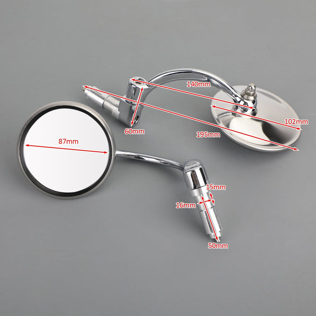 Chrome Round Rearview Mirrors Bar End Mirror for Motorcycle Chopper Cafe Racer