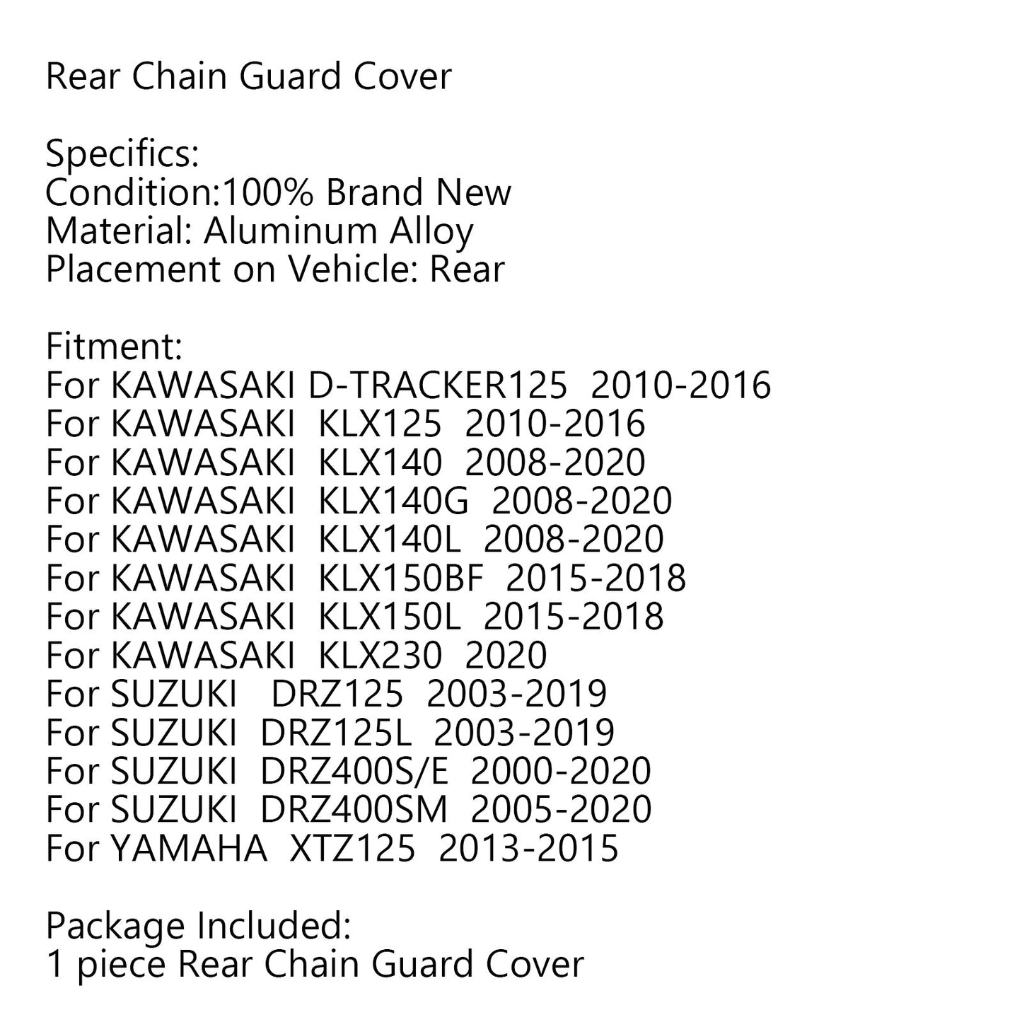 Rear Sprocket Chain Guard Cover for KAWASAKI DRZ400SM KLX125 KLX140 KLX140G