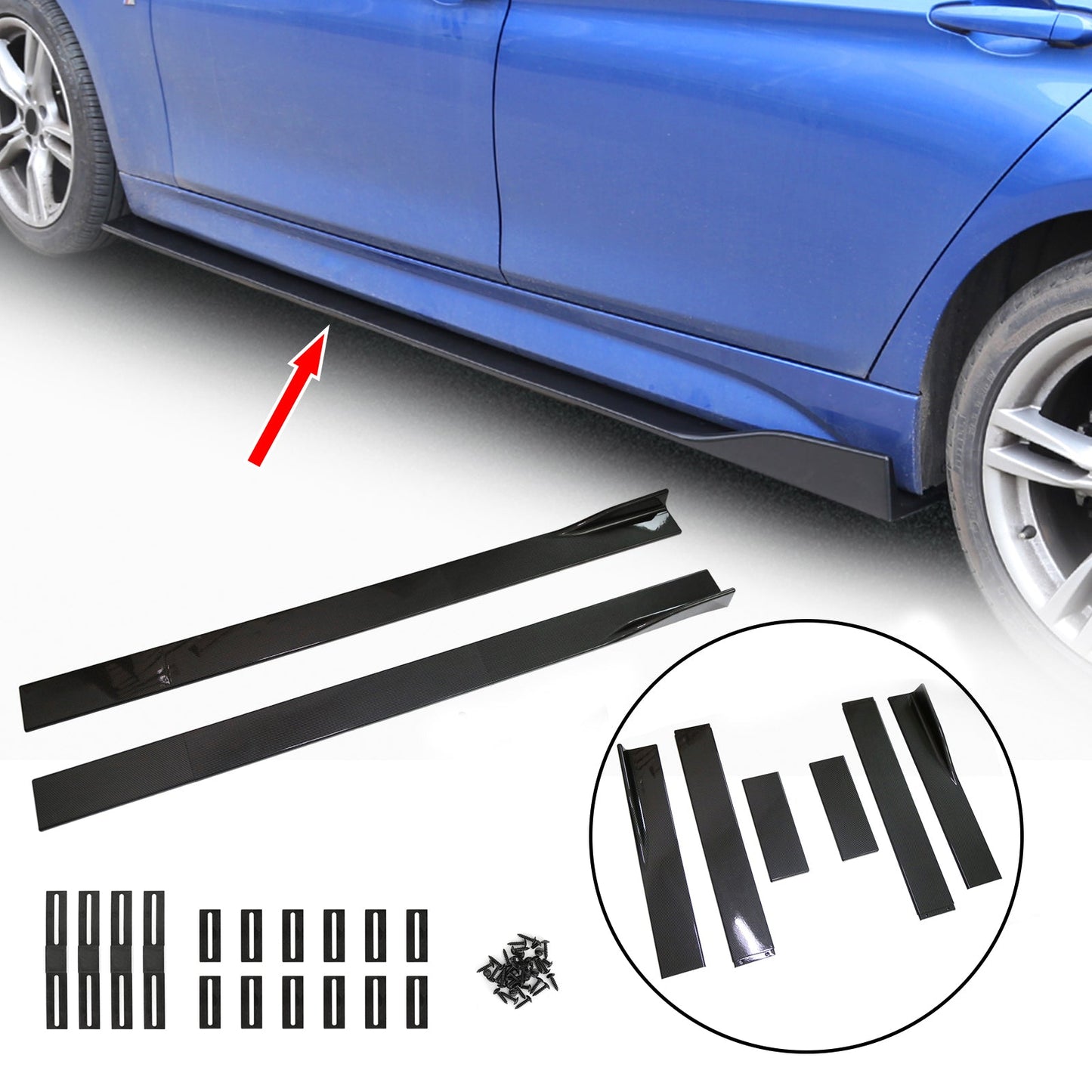 78.7" Universal Side Skirt Extensions Rocker Panel Splitters Lip Carbon Fiber