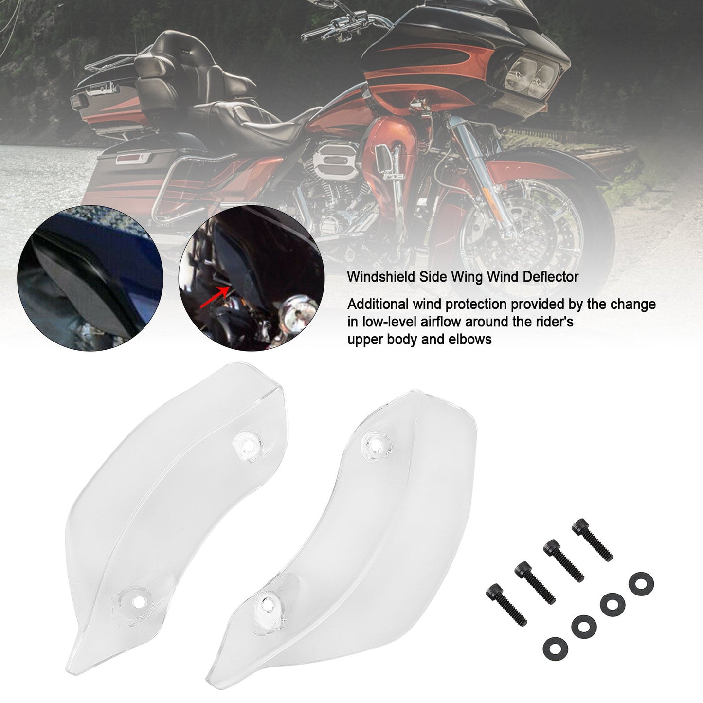Fairing Windshield Side Wing Wind Deflector For Touring Road Glide 2015-2021 Black