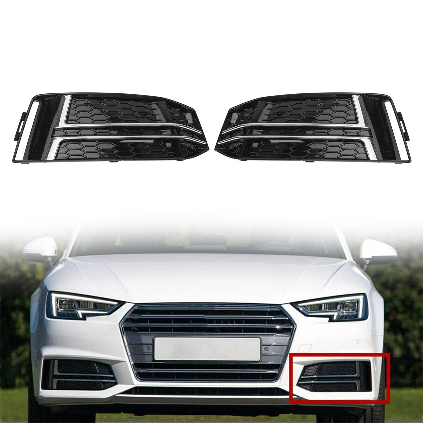 2016-2018 AUDI S4 / A4 B9 S-LINE Grill Pair Front Fog Light Cover Bumper Grille