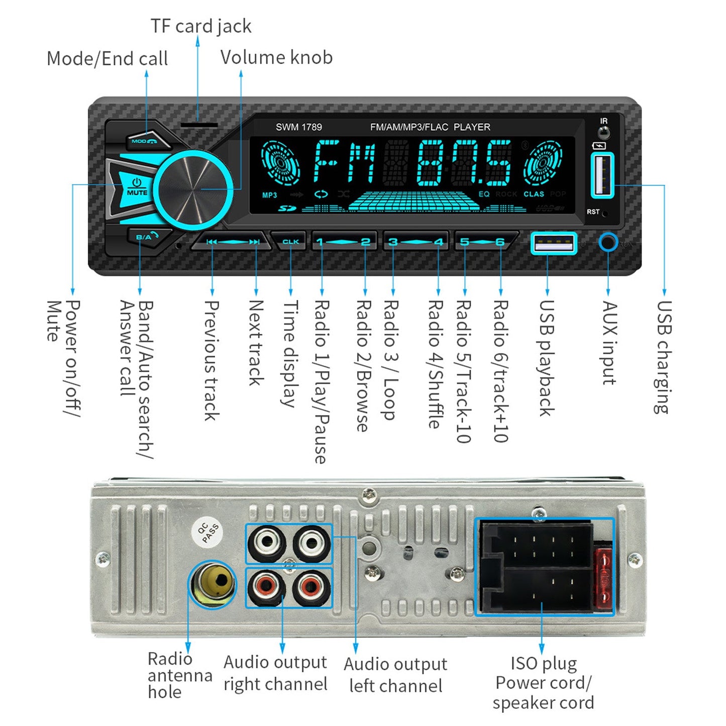 AI Voice Control Bluetooth Stereo Radio FM Car MP3 Player Card U Disk Car Radio