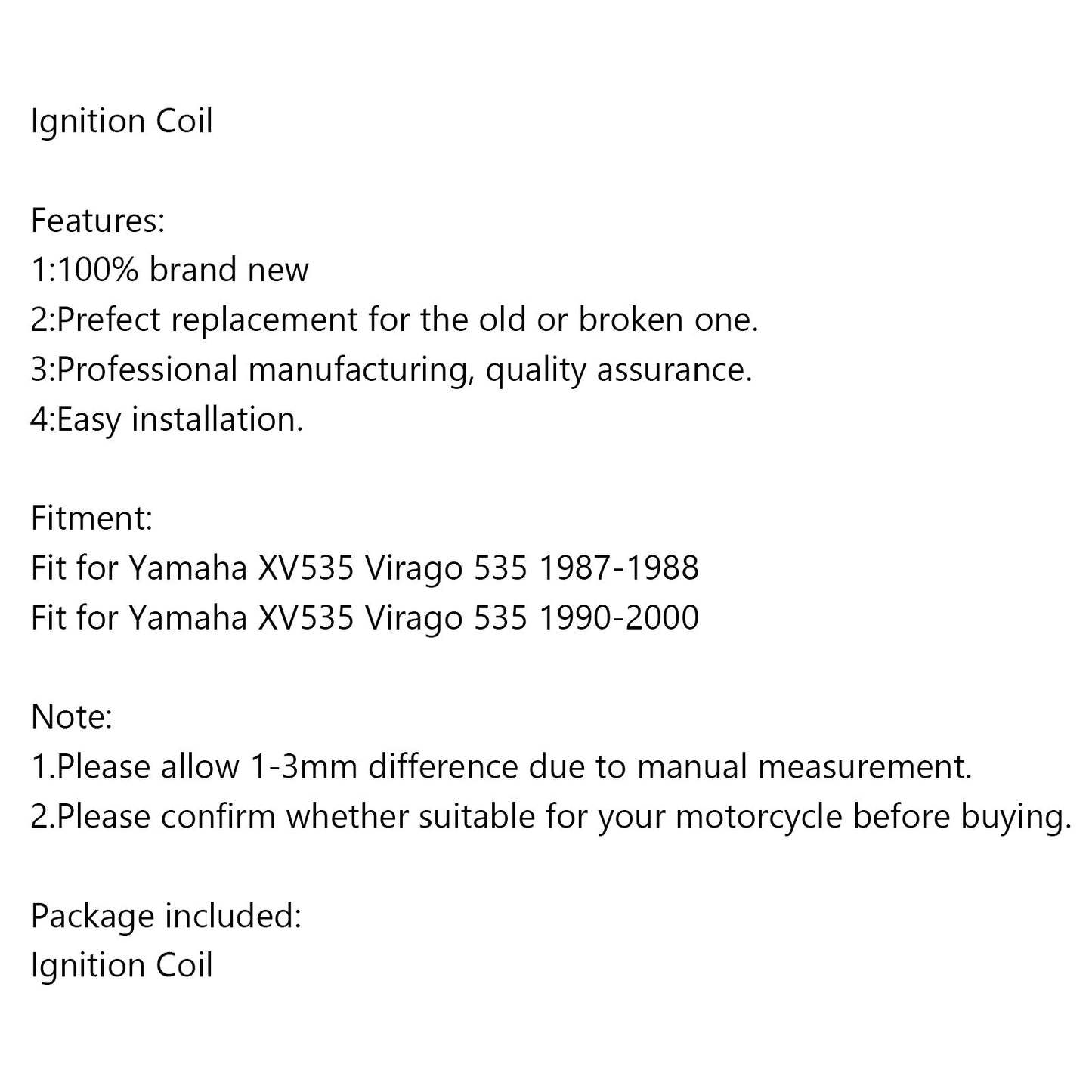 Ignition Coil For Yamaha XV535 Virago 535
