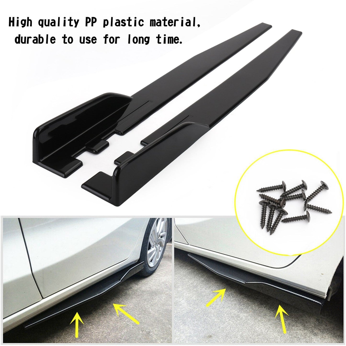 Pair 120cm Car Gloss Black Side Skirts Rocker Splitters Diffuser Winglet Wings
