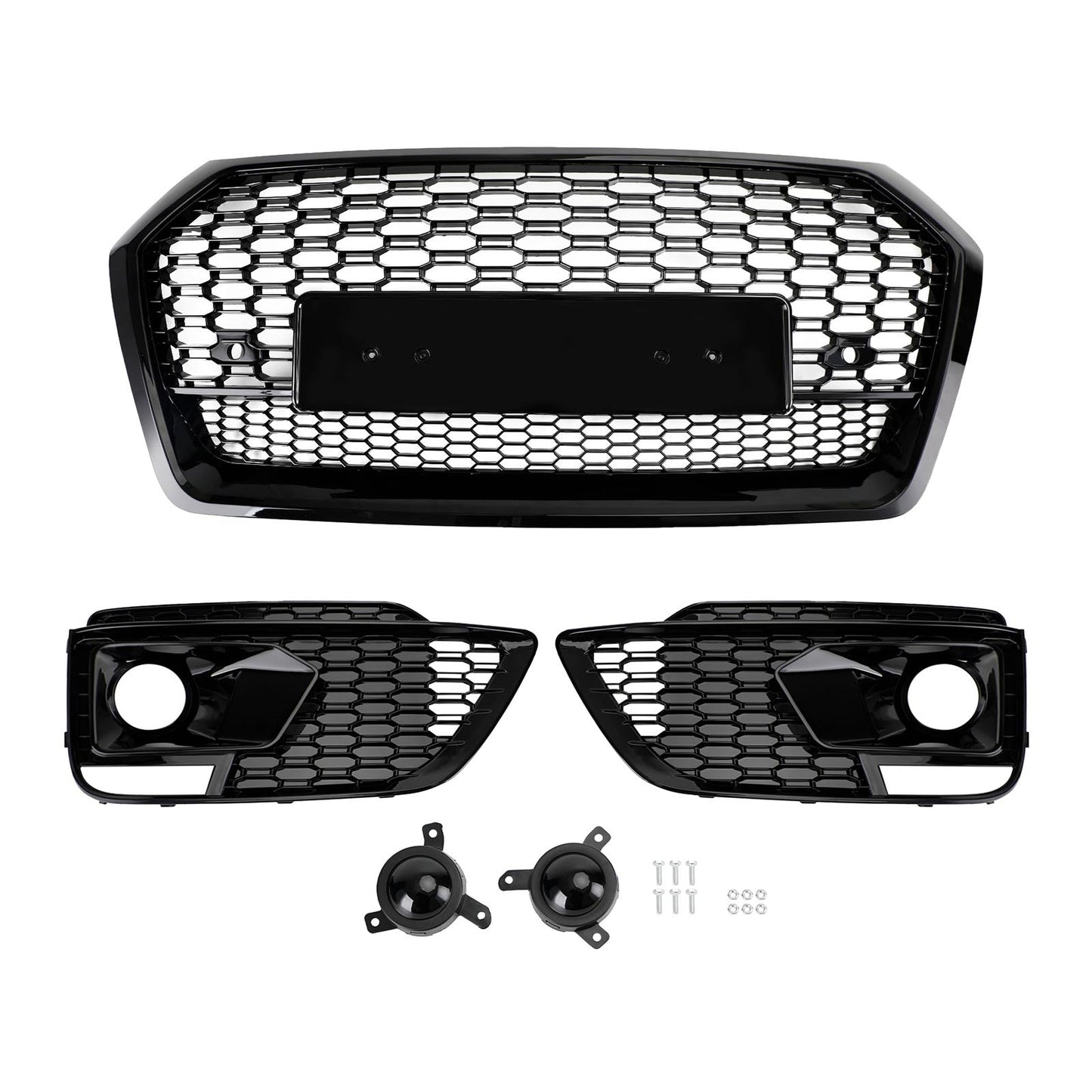 2018-2020 Audi Q5 SQ5 RSQ5 Front Honeycomb Mesh Grill + Fog Lamp Grille