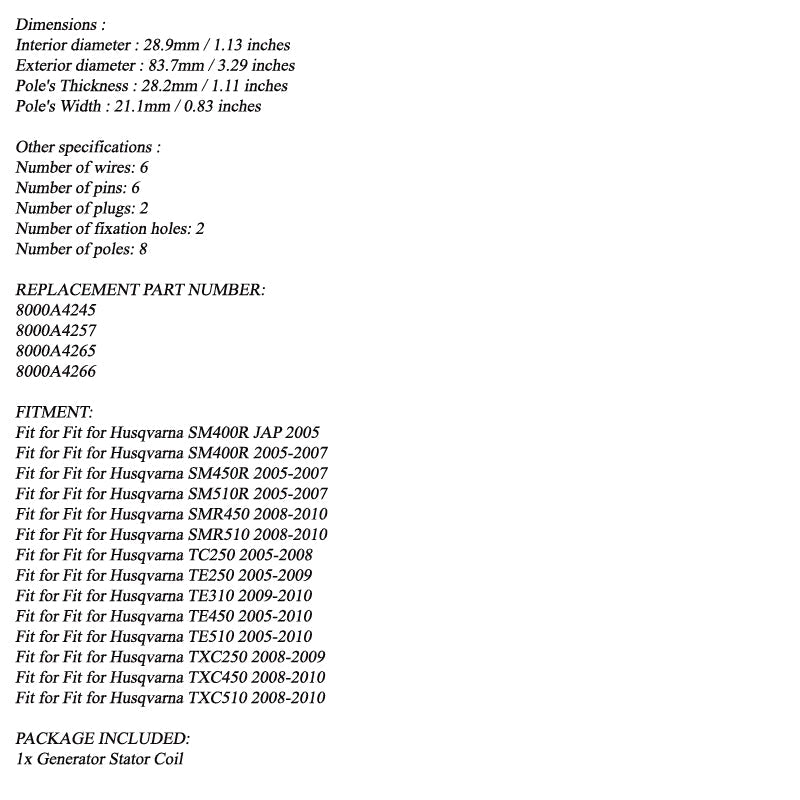 Stator Generator Magneto for Husqvarna TE TC SMR TXC 250 450 510 05-10 8000A4265