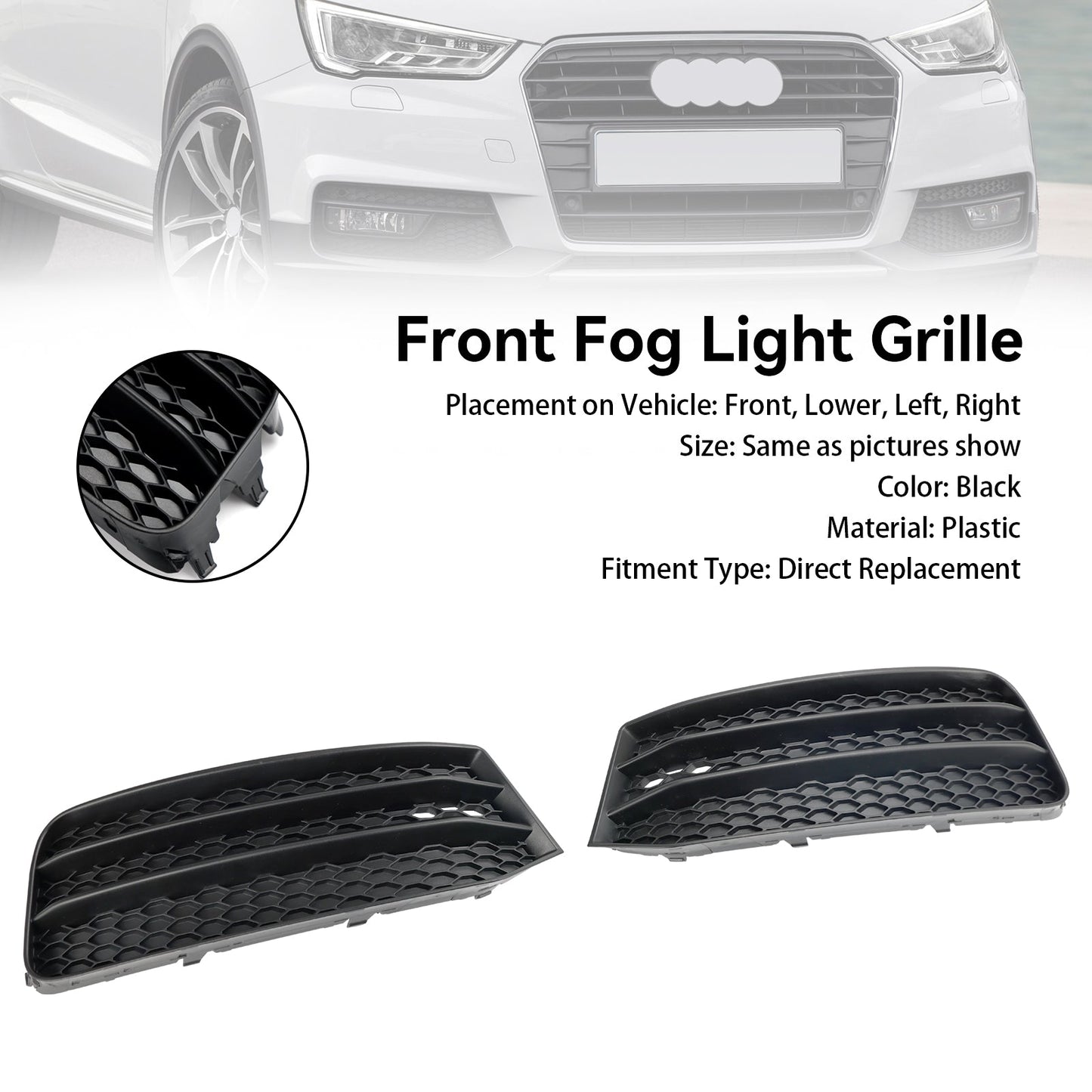 2015-2018 Audi A1 8X Front Bumper Fog Light Cover Grill Grille 2PCS