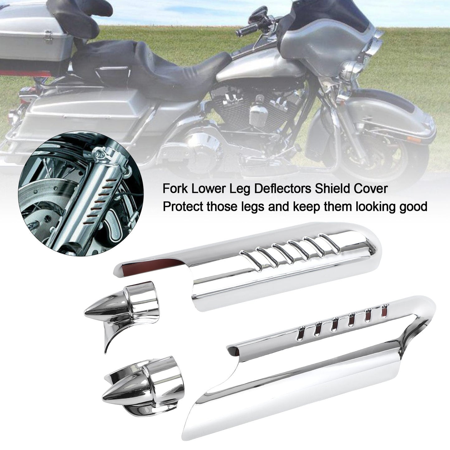 Fork Lower Leg Deflectors Shield Cover For Touring Electra Glide FLHT 2000-2013 Black