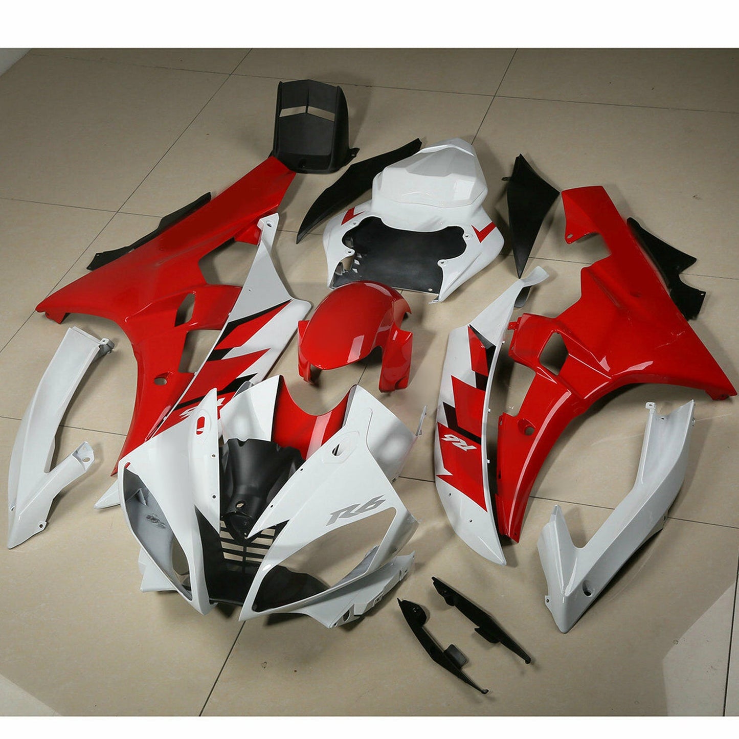 2006-2007 Yamaha YZF R6 YZF-R6 Red White ABS Fairing Bodywork Set #24