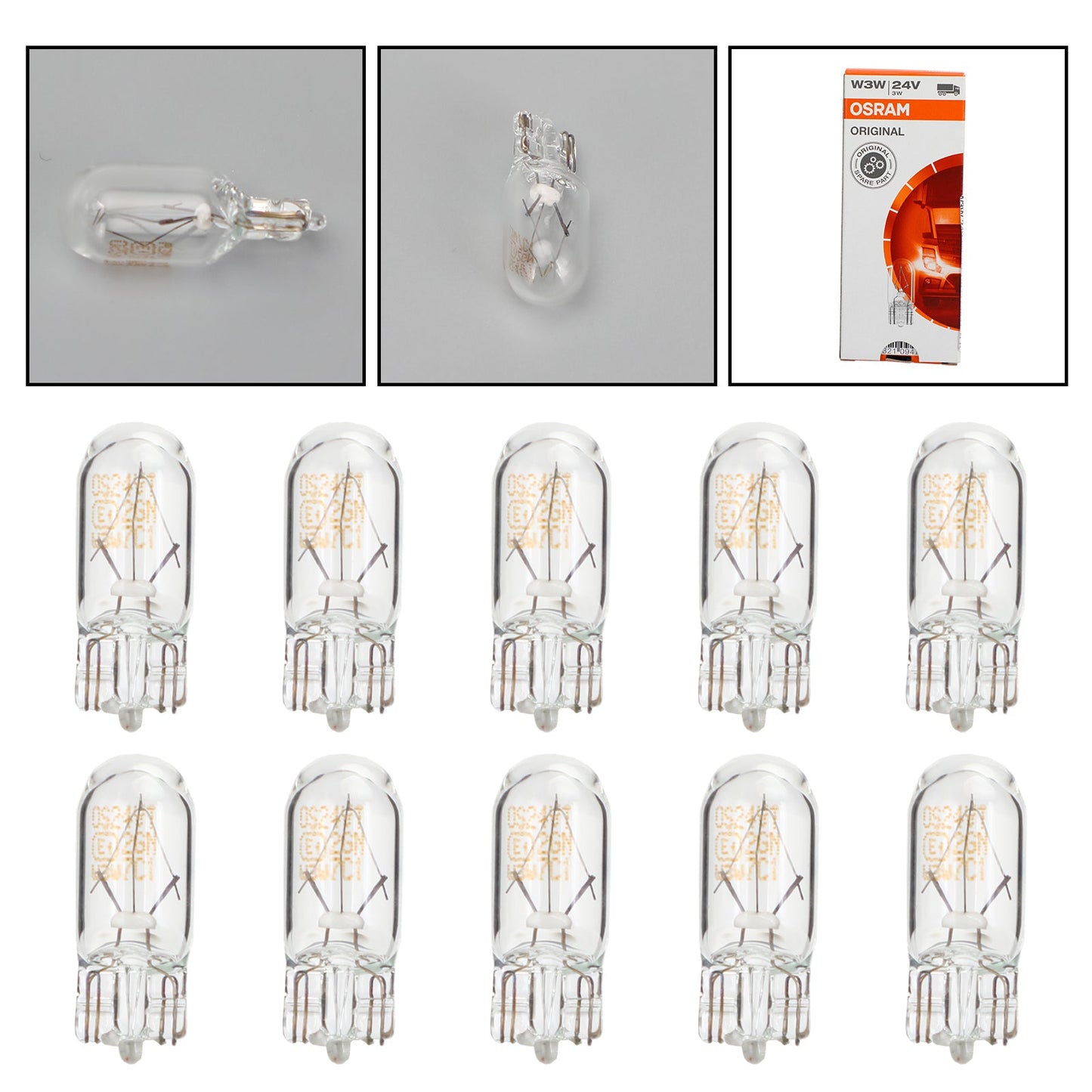 10x For OSRAM General Lighting Halogen Auxiliary Light W3W 24V W2.1*9.5D