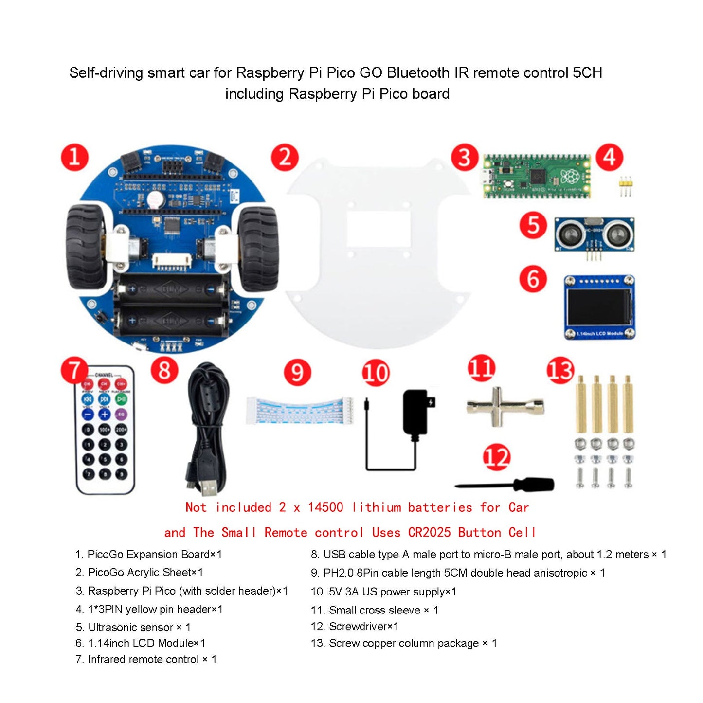 Self-Driving Smart Car Bluetooth Control Infrared With Raspberry Pico GO Board