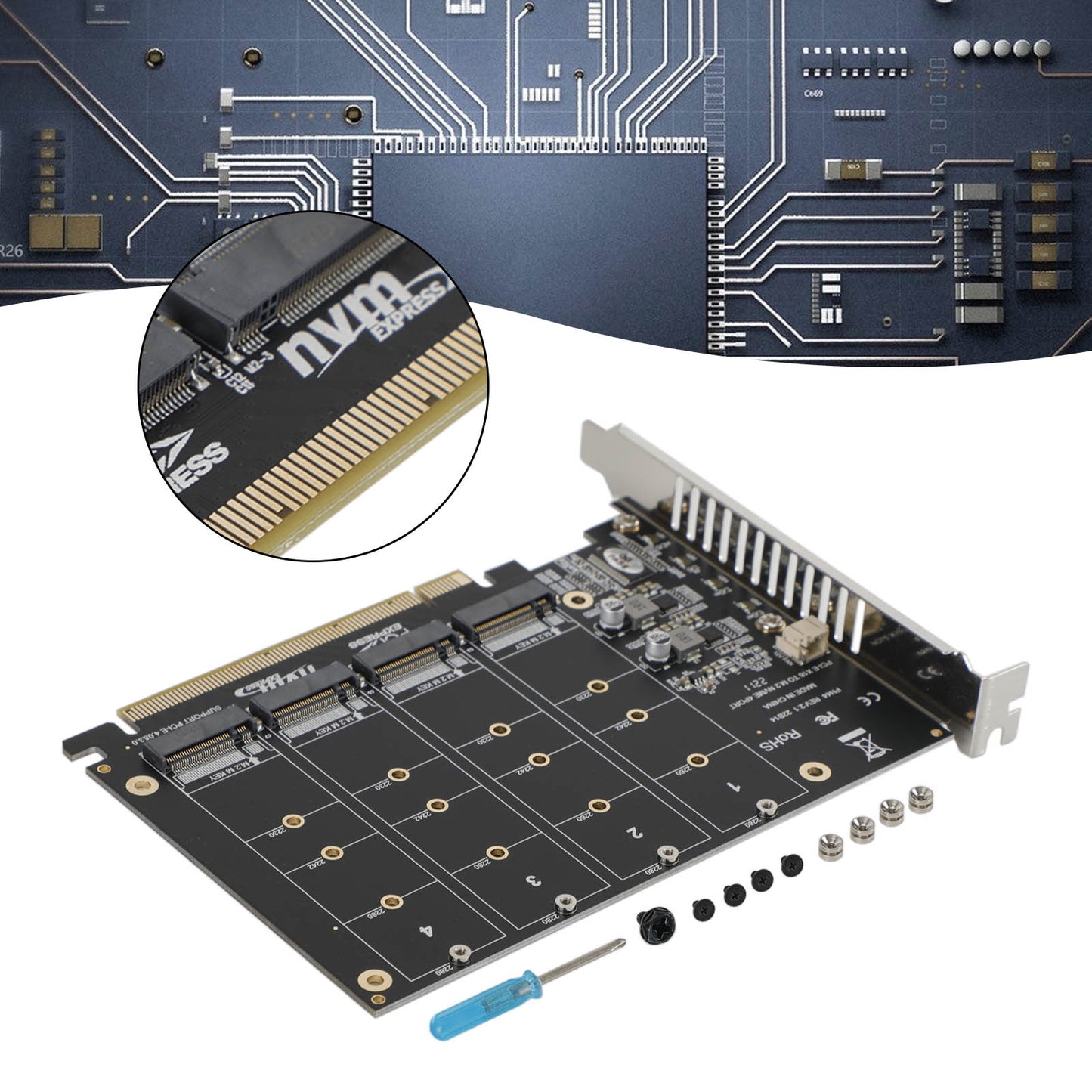 PCI-E Signal Split Array Card PH44 X16 NVME 4 Disk Array Card Support M.2 SSD