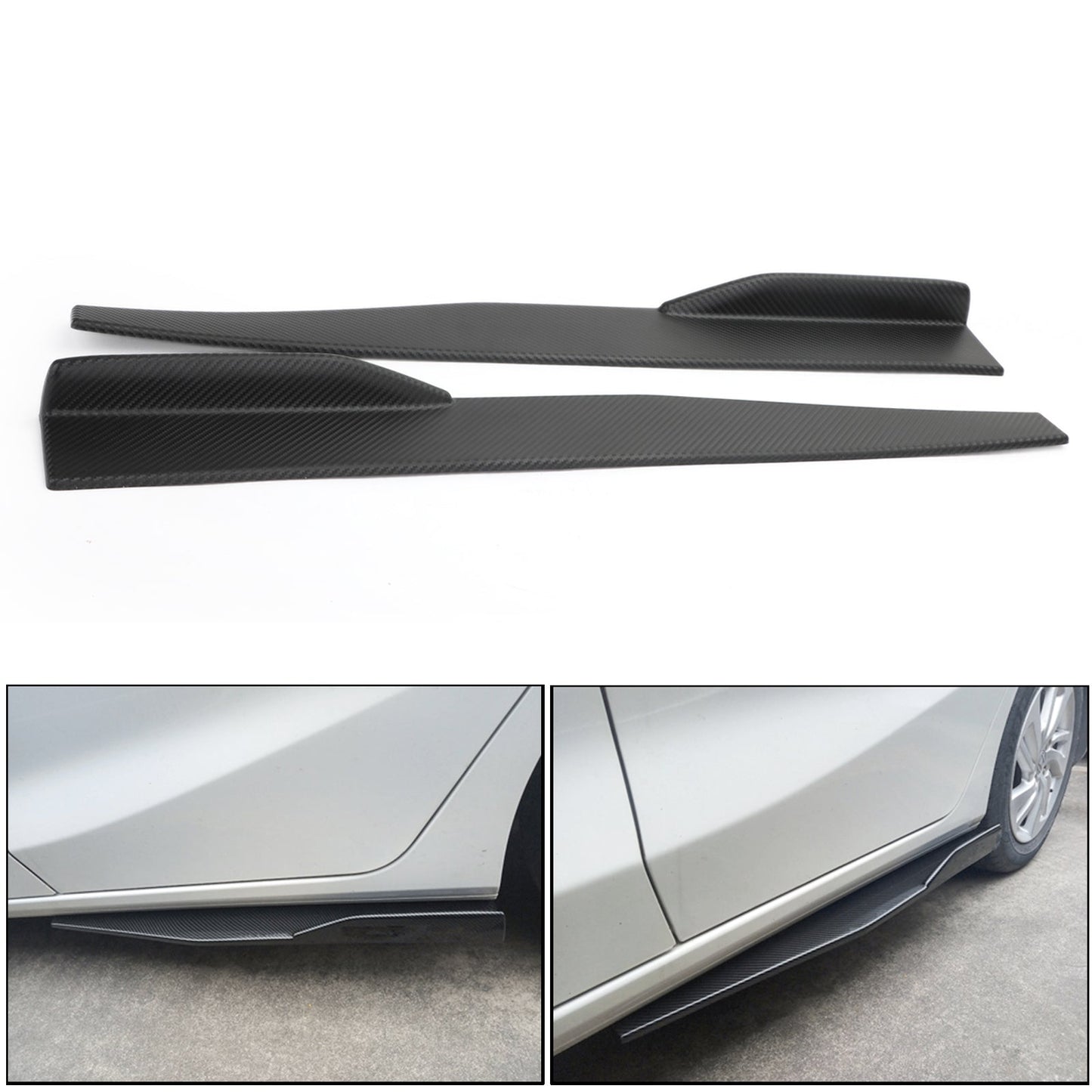 Pair 74.5cm Car Carbon Fiber Side Skirts Rocker Splitters Diffuser Winglet Wings