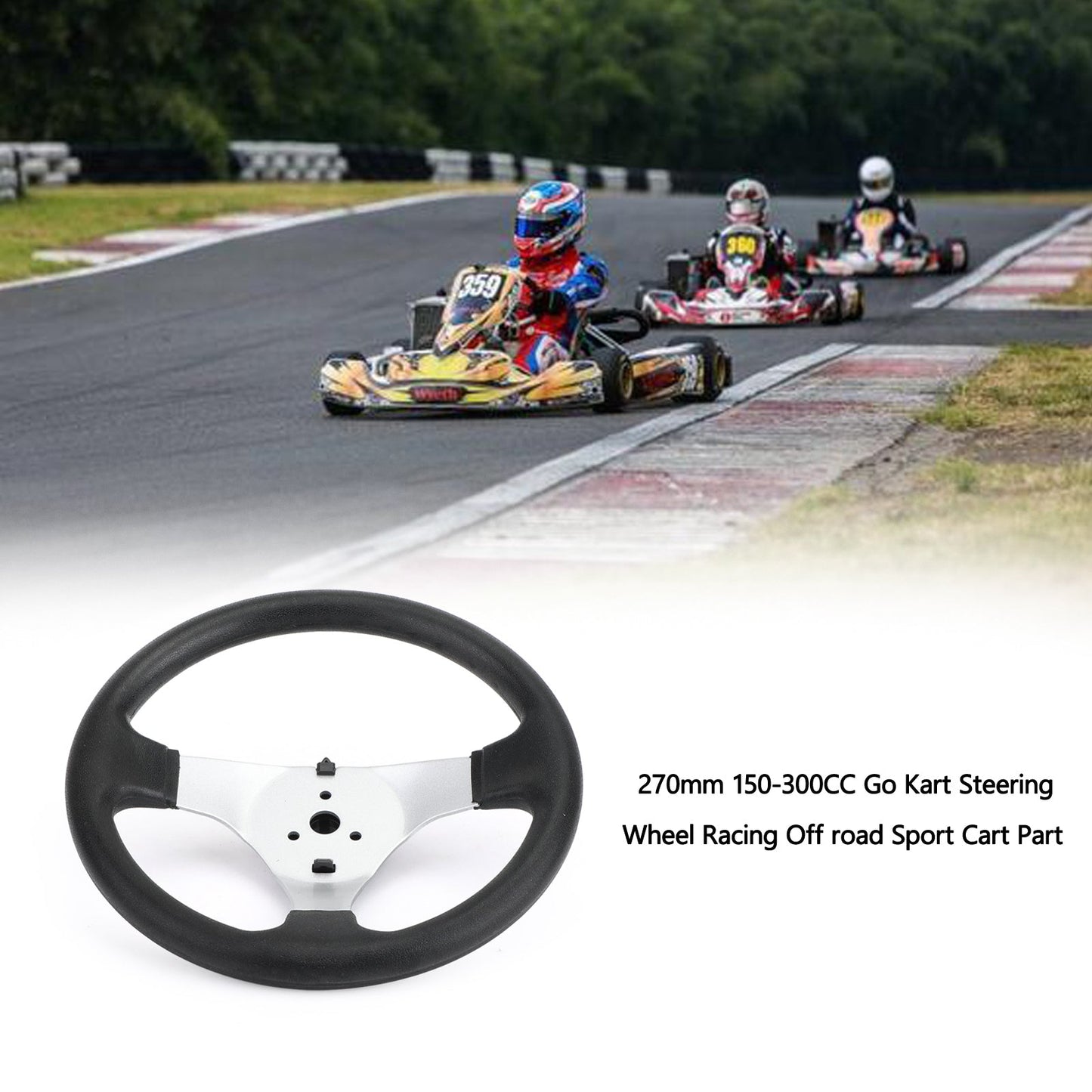300MM Classic Steering Wheel for 150-250Cc Beach Kart Go Kart Buggy Quad