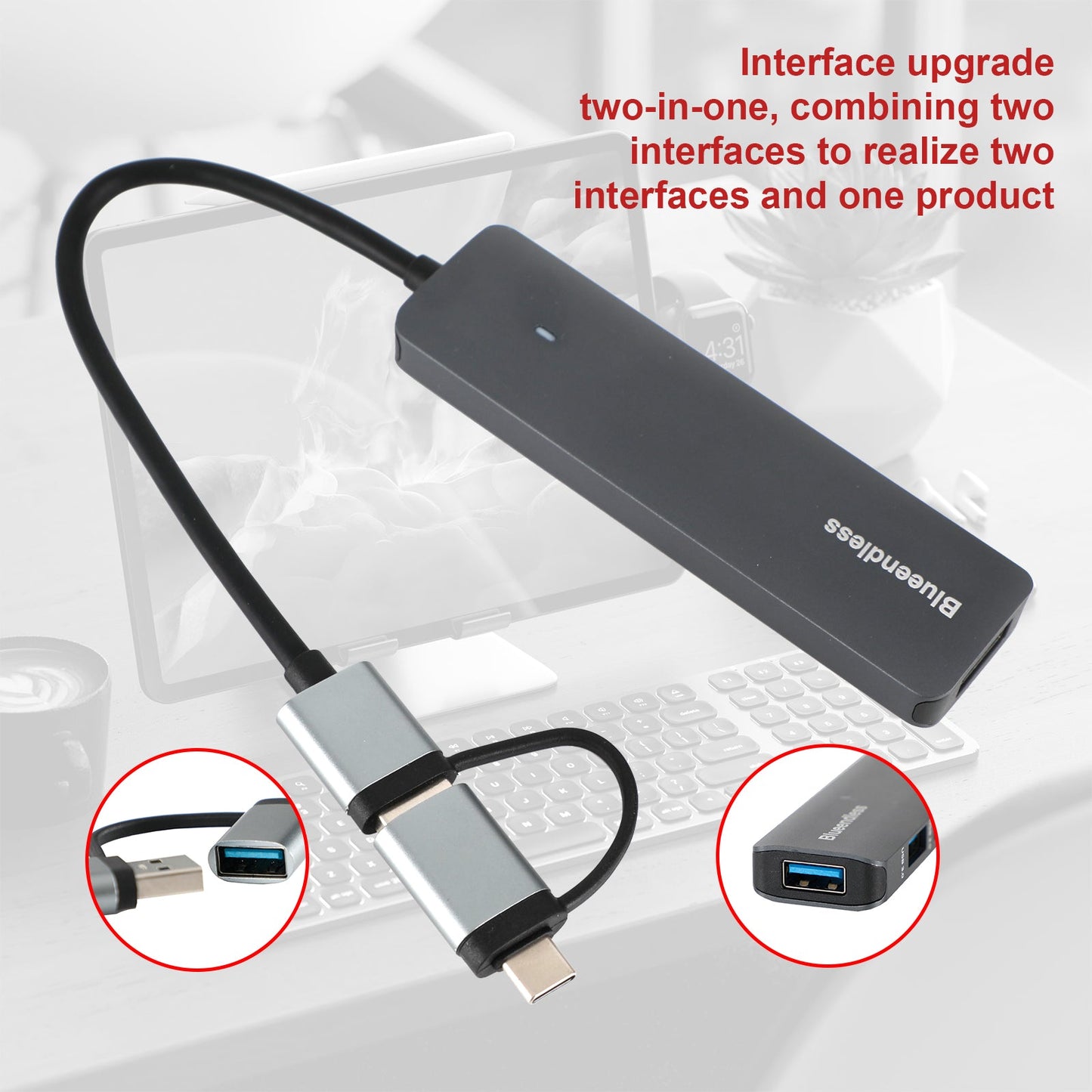 USB 3.0 4 in 1 USB C Hub Data Transmission for Macbook iPad Pro USB C Splitter