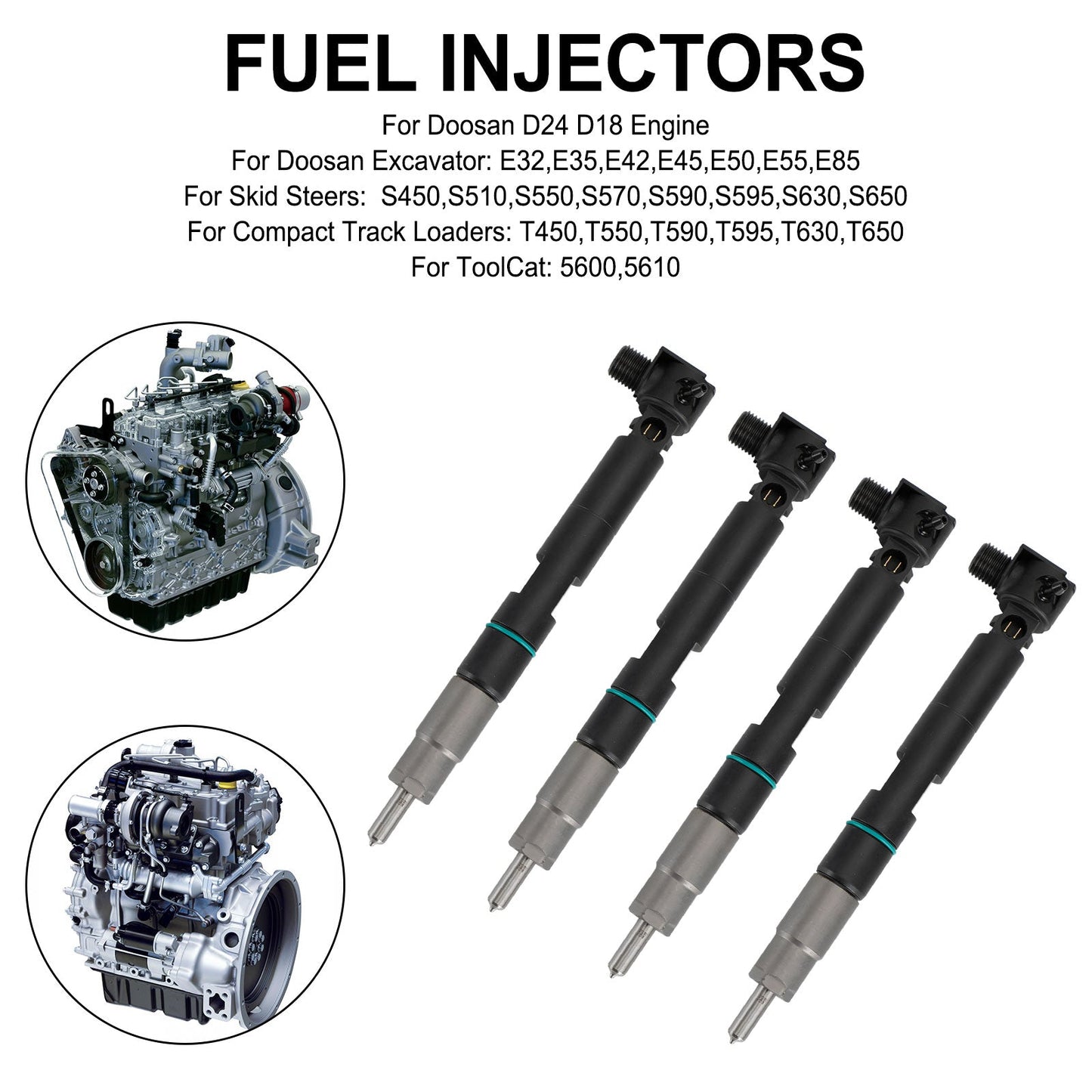 Skid Steers S450,S510,S550,S570,S590,S595,S630,S650 4PCS Fuel Injectors 400903-00074D 28337917 7275454